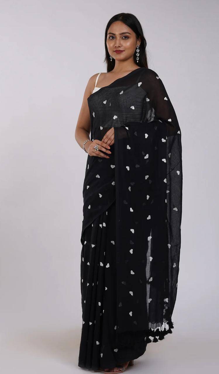 SARADA HANDLOOM Cotton Woven Saree With Unstitched Blouse Piece ( Black ) SARADA HANDLOOM Cotton Woven Saree With Unstitched Blouse Piece ( Black )