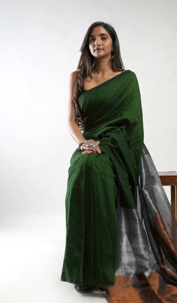     			SARADA HANDLOOM Cotton Woven Saree With Unstitched Blouse Piece ( Green )