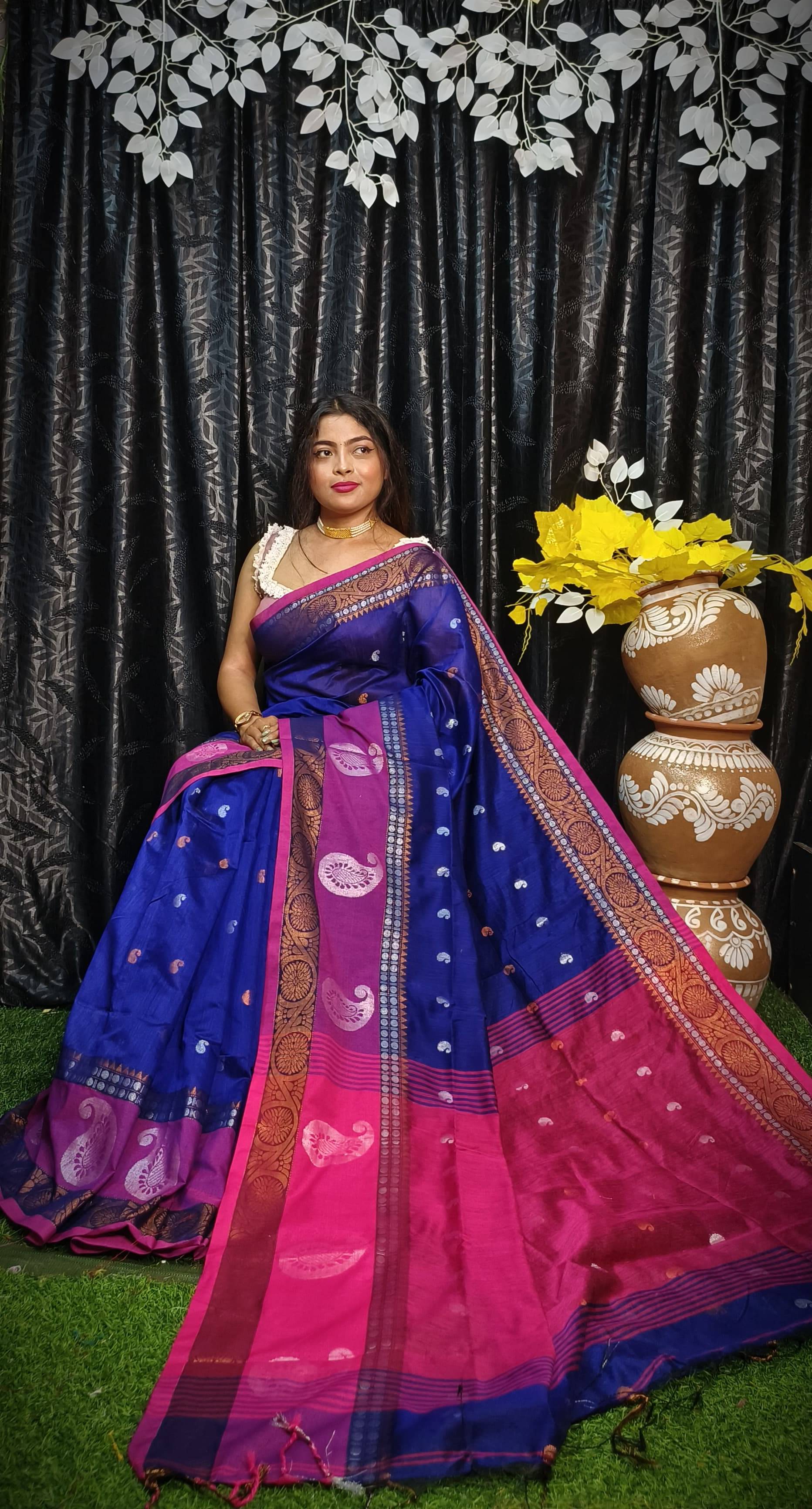     			SARADA HANDLOOM Cotton Woven Saree With Unstitched Blouse Piece ( Blue )