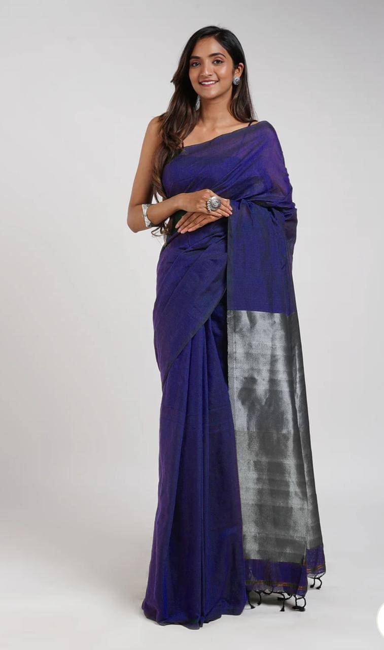 SARADA HANDLOOM Cotton Woven Saree With Unstitched Blouse Piece ( Blue ) SARADA HANDLOOM Cotton Woven Saree With Unstitched Blouse Piece ( Blue )