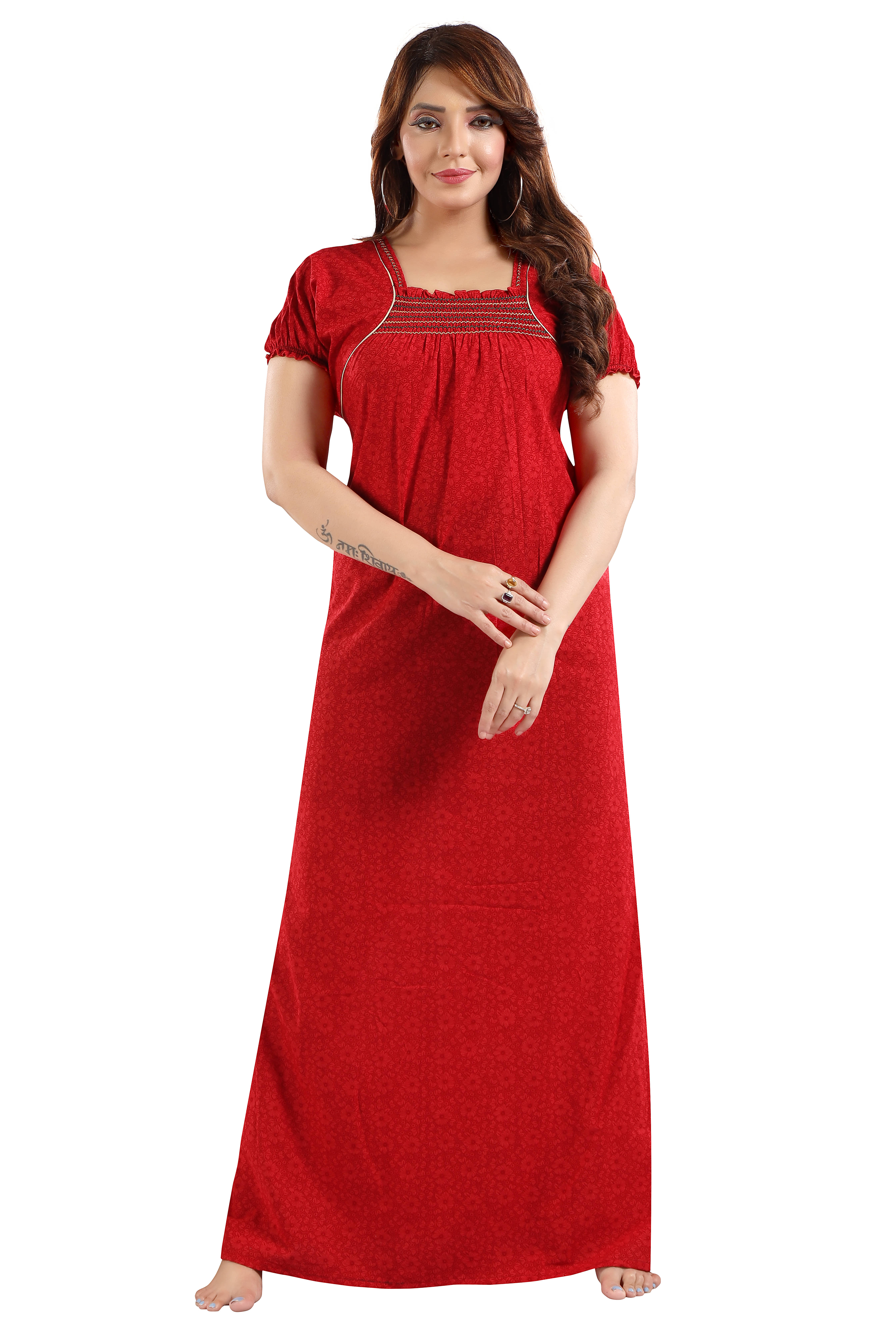     			SHLOKE Red Cotton Women's Nightwear Nighty & Night Gowns ( Pack of 1 )