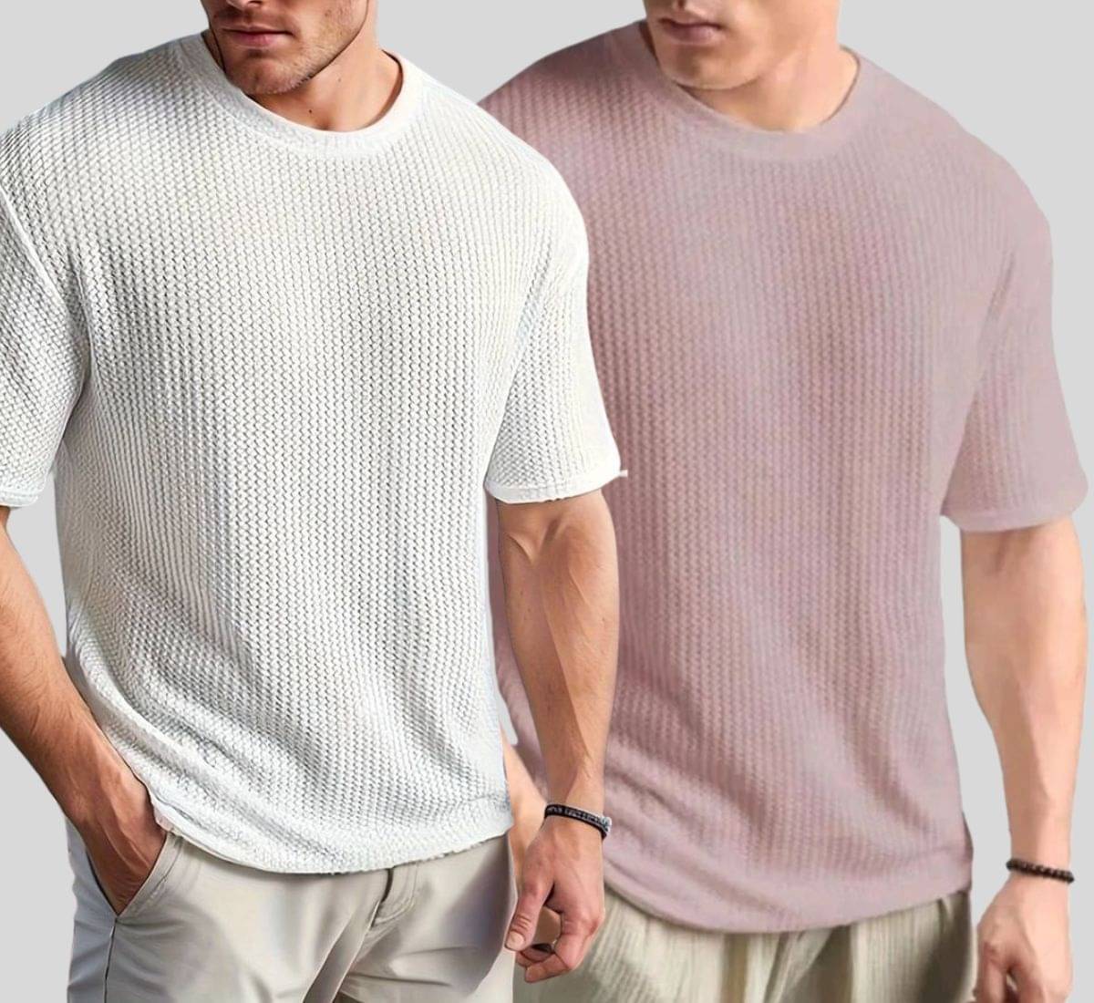 SHREYNKA Men Cotton Blend Oversized Fit Self Design T-Shirt ( Pink ) SHREYNKA Men Cotton Blend Oversized Fit Self Design T-Shirt ( Pink )