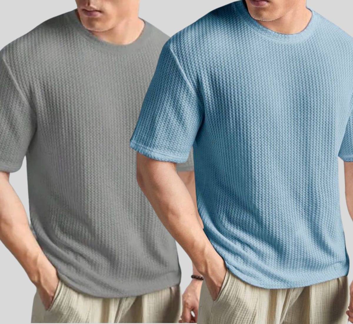     			SHREYNKA Men Cotton Blend Oversized Fit Self Design T-Shirt ( Blue )