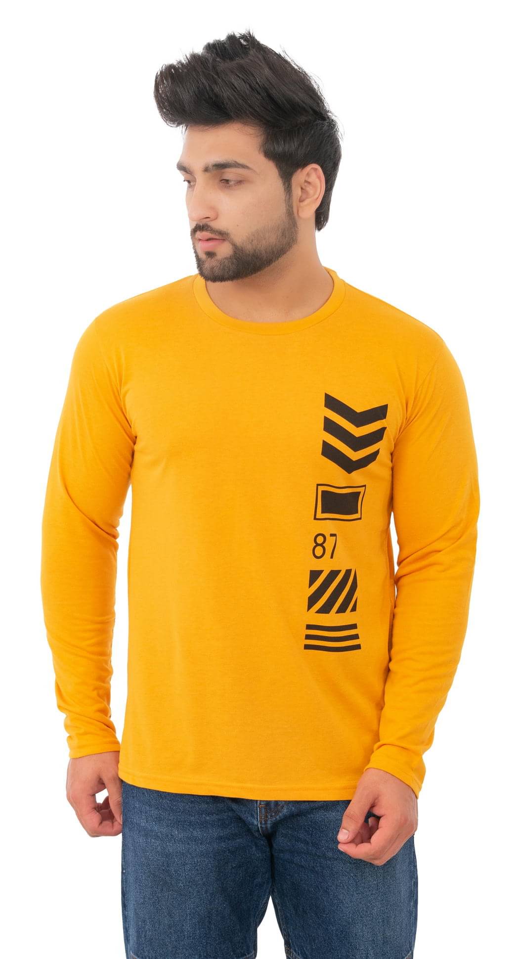 SKYBEN Men Cotton Blend Regular Fit Printed T-Shirt ( Mustard )     			SKYBEN Men Cotton Blend Regular Fit Printed T-Shirt ( Mustard )