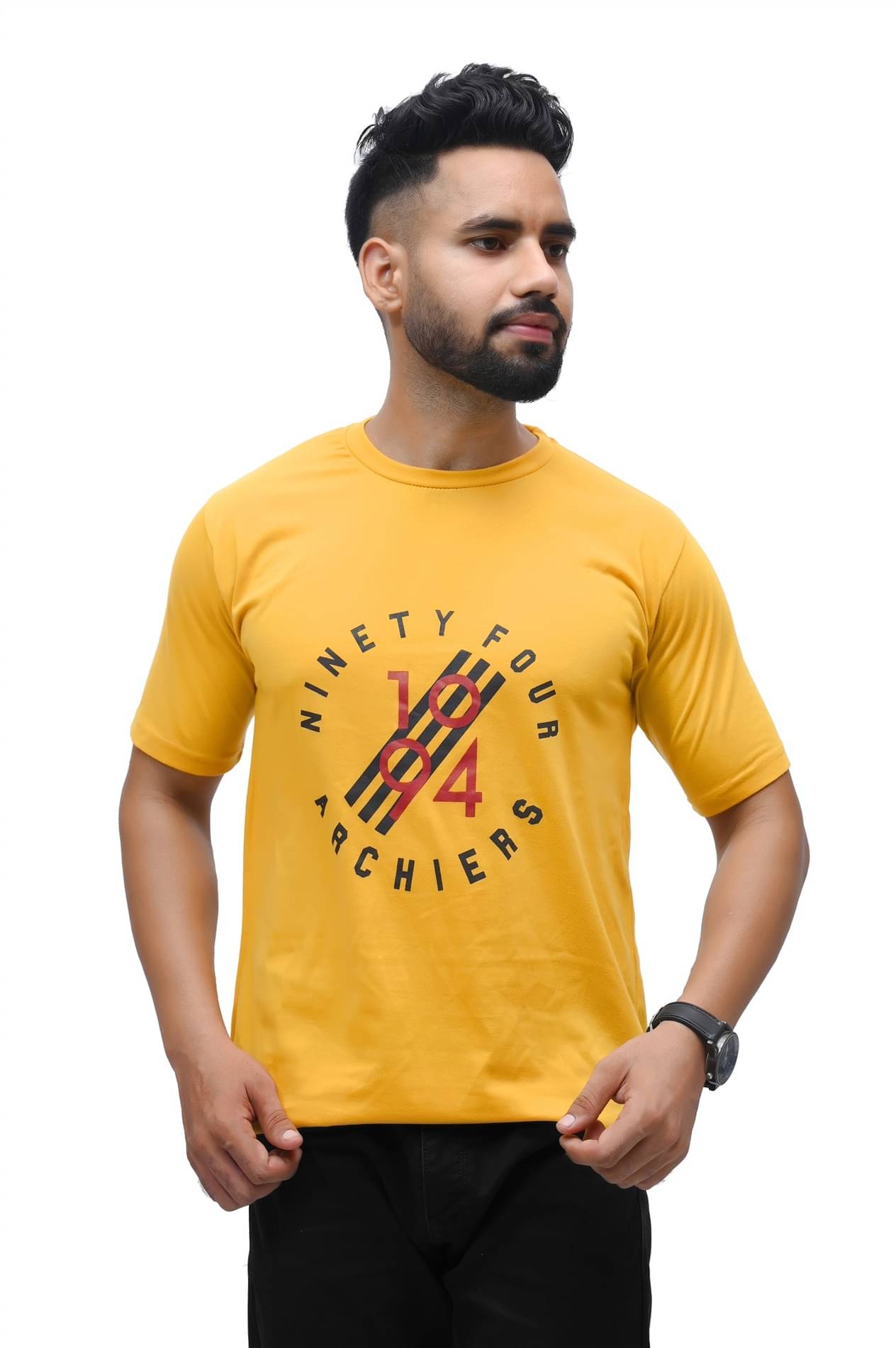     			SKYBEN Men Cotton Blend Regular Fit Printed T-Shirt ( Mustard )