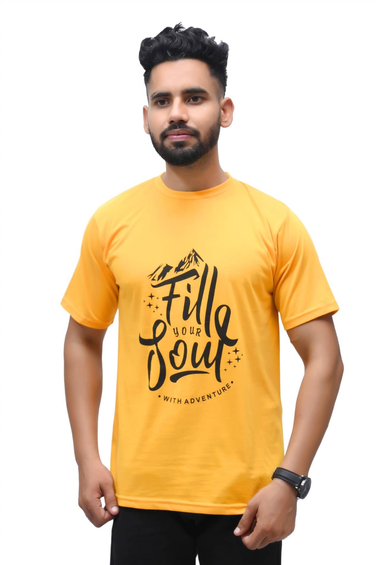     			SKYBEN Men Cotton Blend Regular Fit Printed T-Shirt ( Mustard )