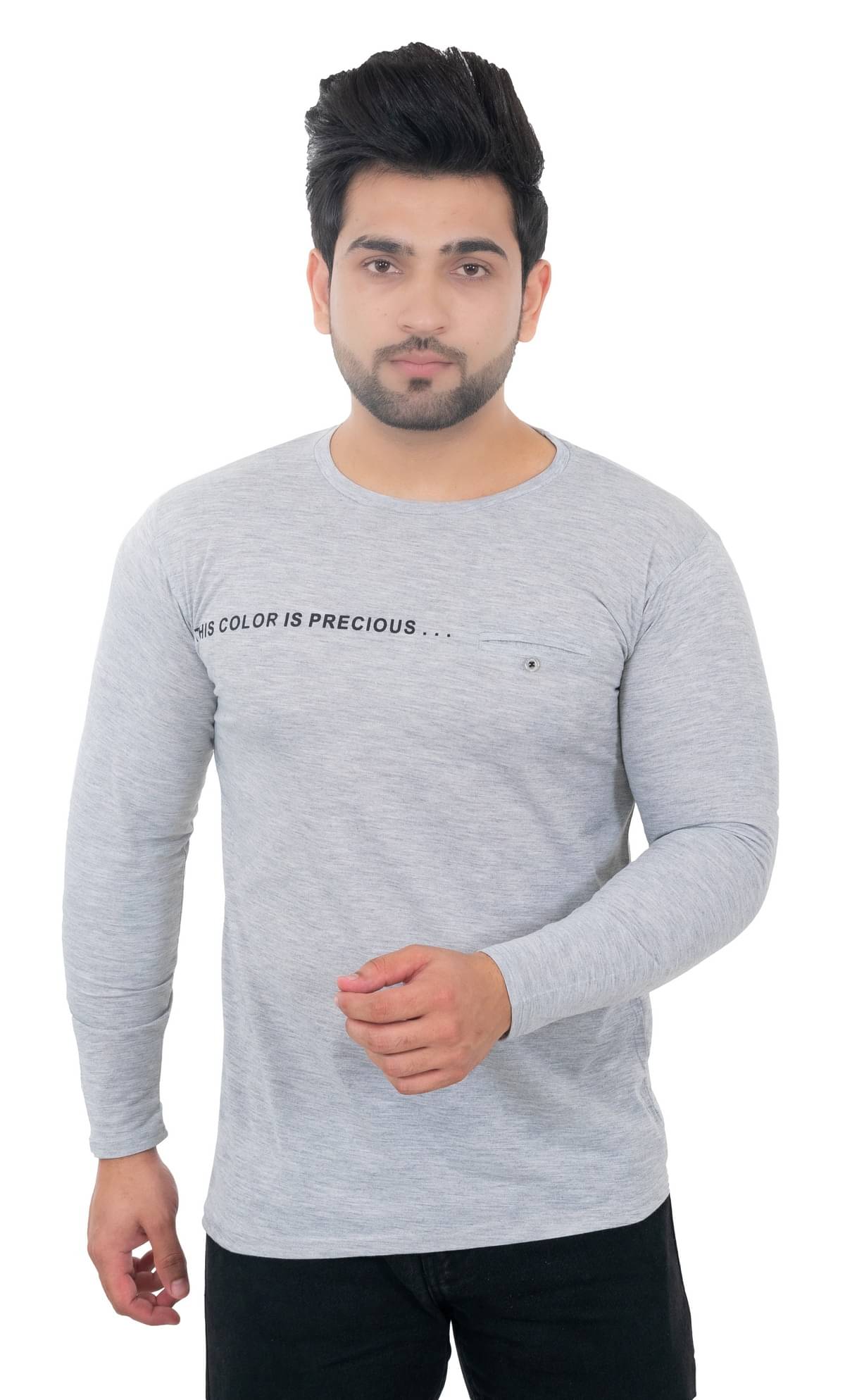     			SKYBEN Men Cotton Blend Regular Fit Printed T-Shirt ( Melange Grey )