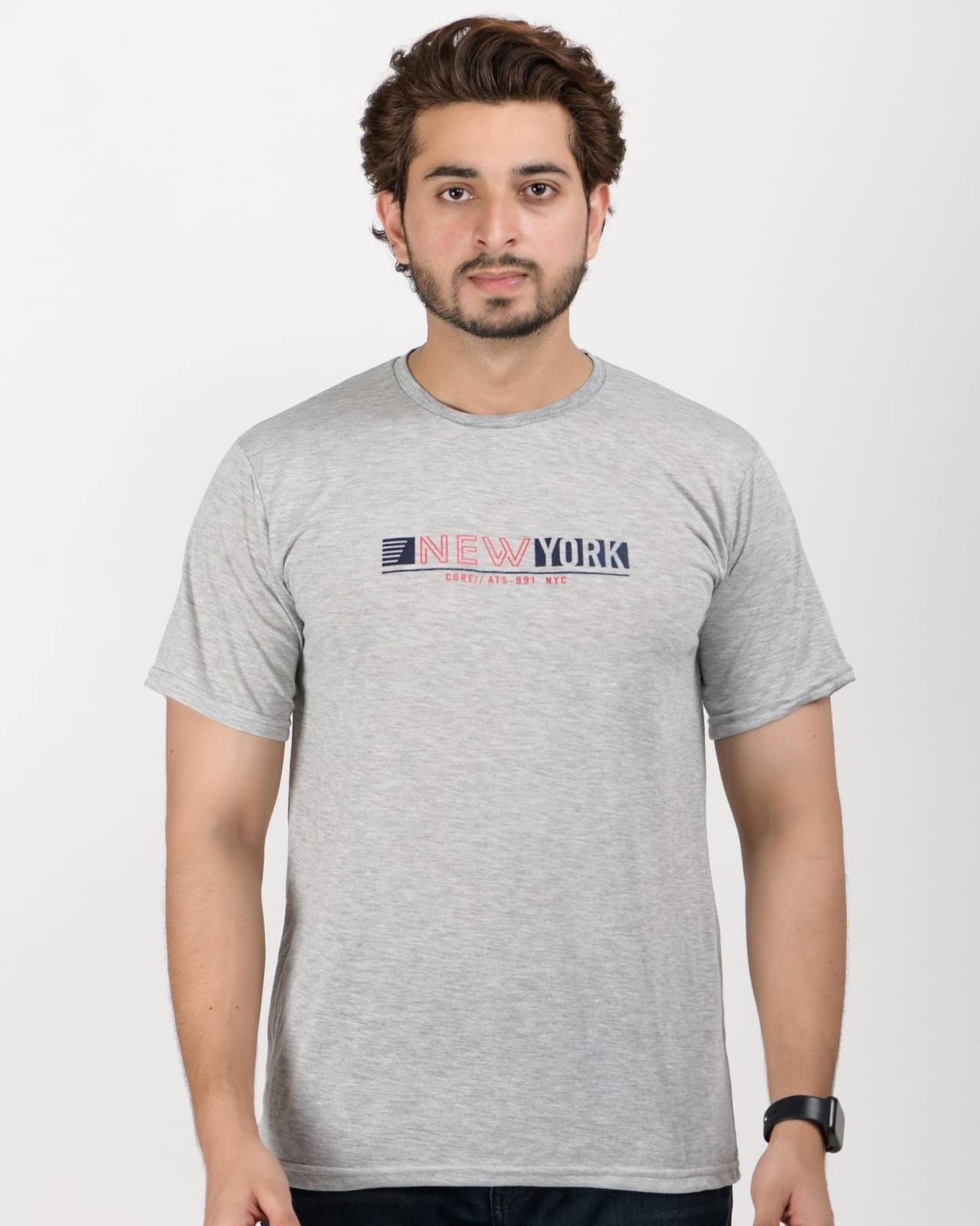     			SKYBEN Men Cotton Blend Regular Fit Printed T-Shirt ( Melange Grey )