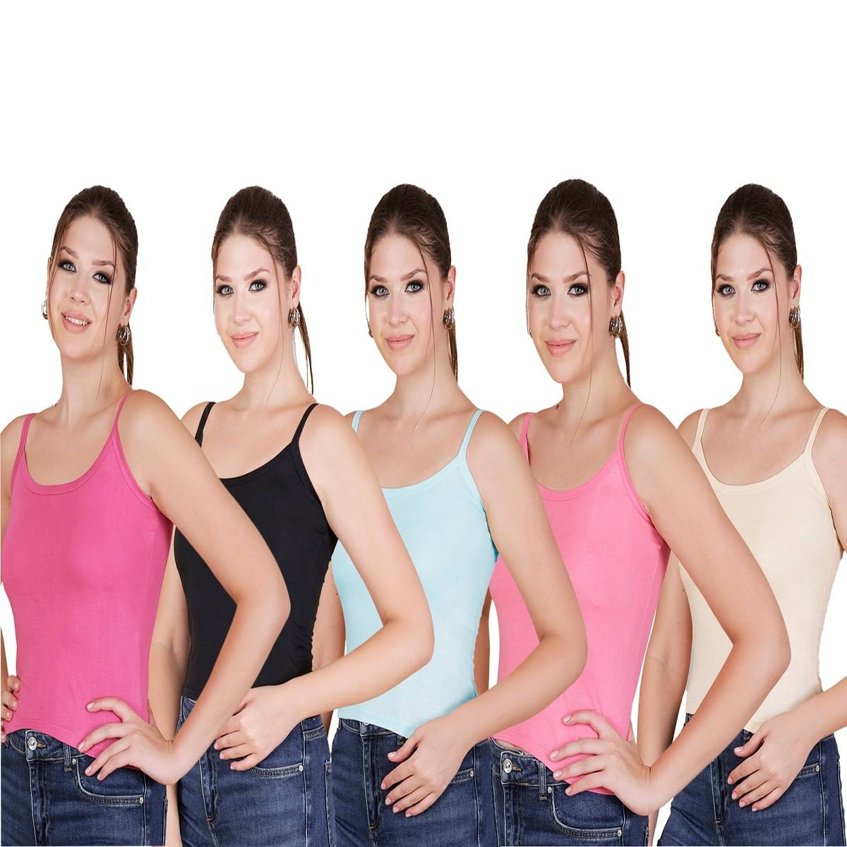 Texfro Pack of 5 Women's Camisole Cotton Slip ( Multicolor ) Texfro Pack of 5 Women's Camisole Cotton Slip ( Multicolor )