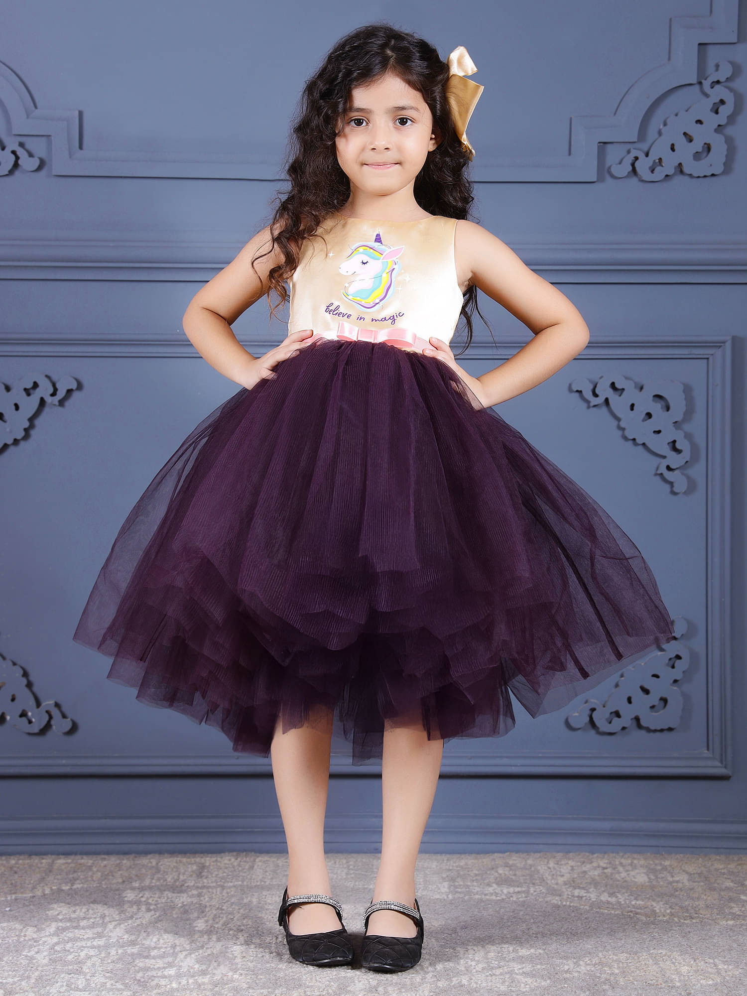     			Toy Balloon Kids Net Dress For Girls ( Pack of 1 , Purple )