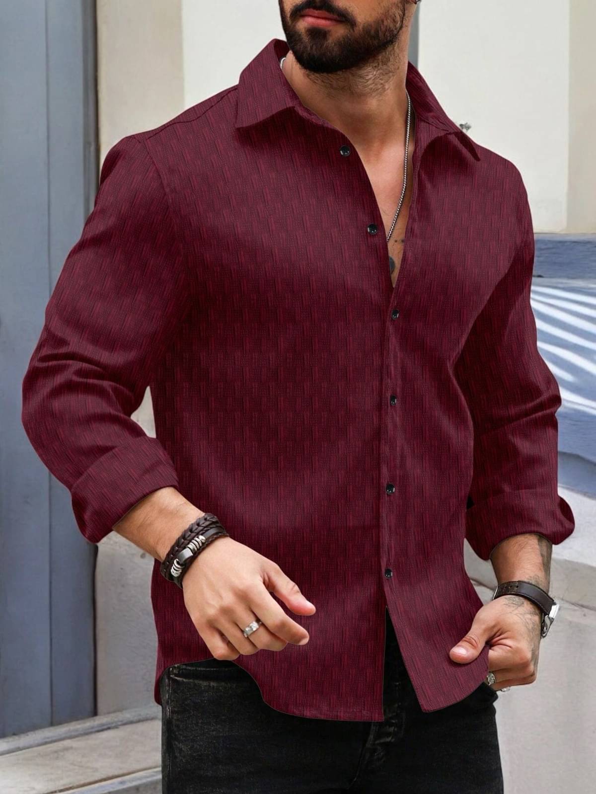 VELLOSTA Polyester Regular Fit Self Design Full Sleeves Men's Casual Shirt - Maroon ( Pack of 1 ) VELLOSTA Polyester Regular Fit Self Design Full Sleeves Men's Casual Shirt - Maroon ( Pack of 1 )
