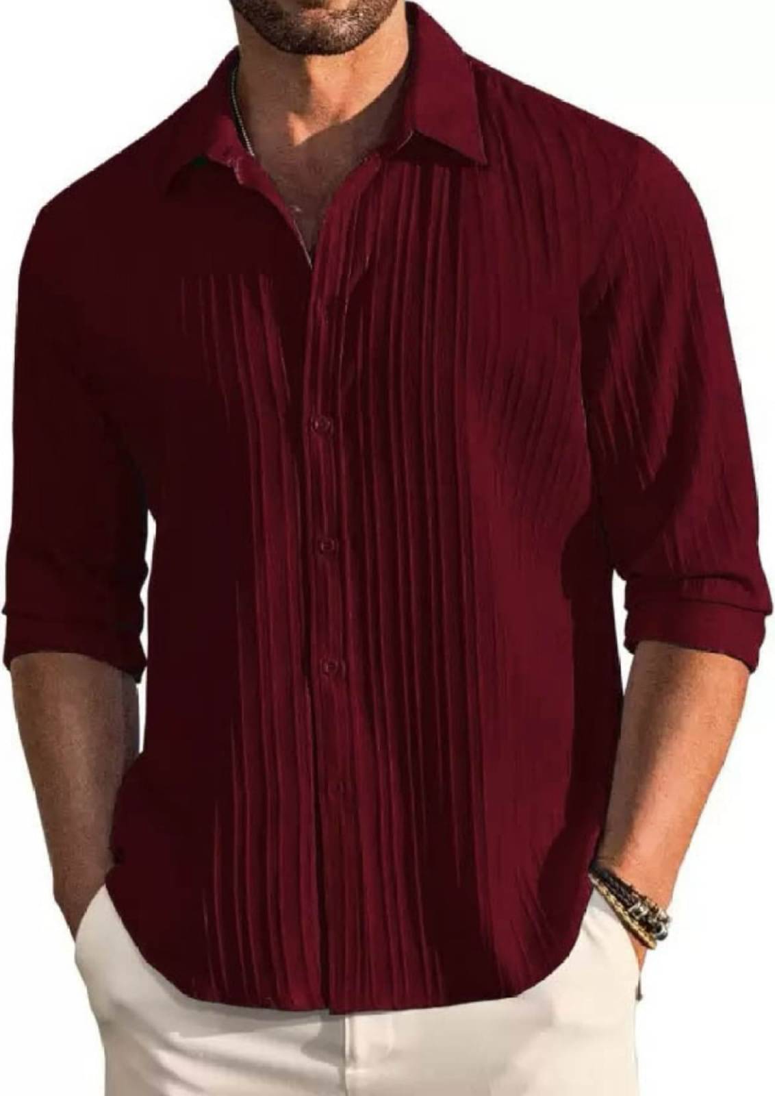 VELLOSTA Polyester Regular Fit Self Design Full Sleeves Men's Casual Shirt - Maroon ( Pack of 1 )     			VELLOSTA Polyester Regular Fit Self Design Full Sleeves Men's Casual Shirt - Maroon ( Pack of 1 )