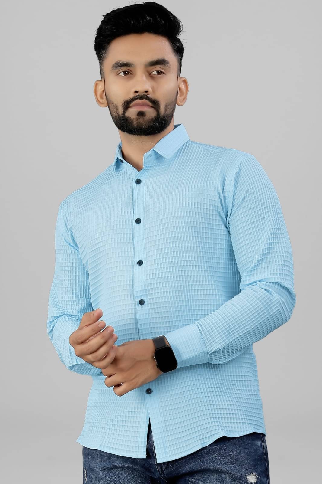     			VELLOSTA Polyester Regular Fit Self Design Full Sleeves Men's Casual Shirt - Light Blue ( Pack of 1 )