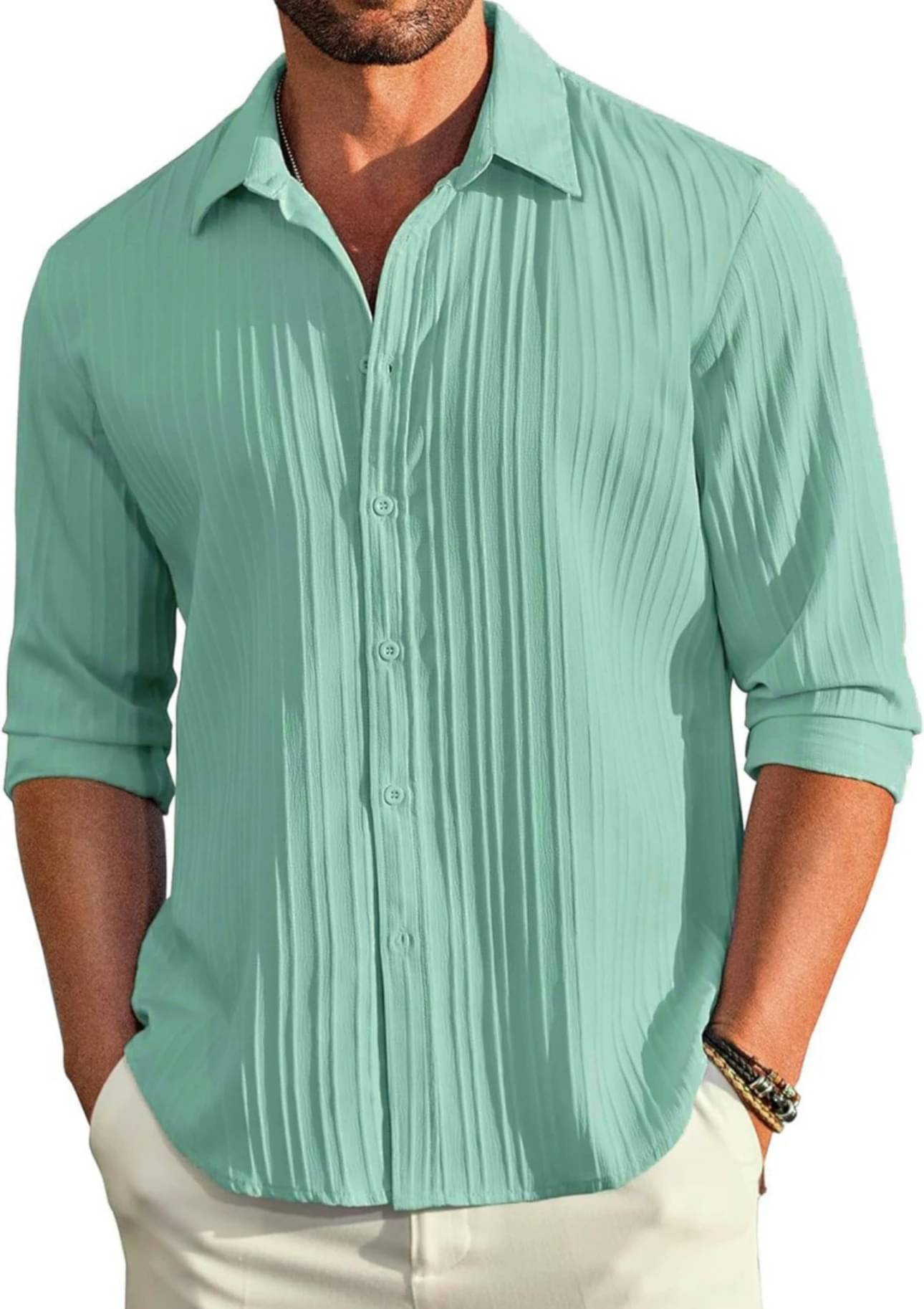     			VELLOSTA Polyester Regular Fit Self Design Full Sleeves Men's Casual Shirt - Green ( Pack of 1 )
