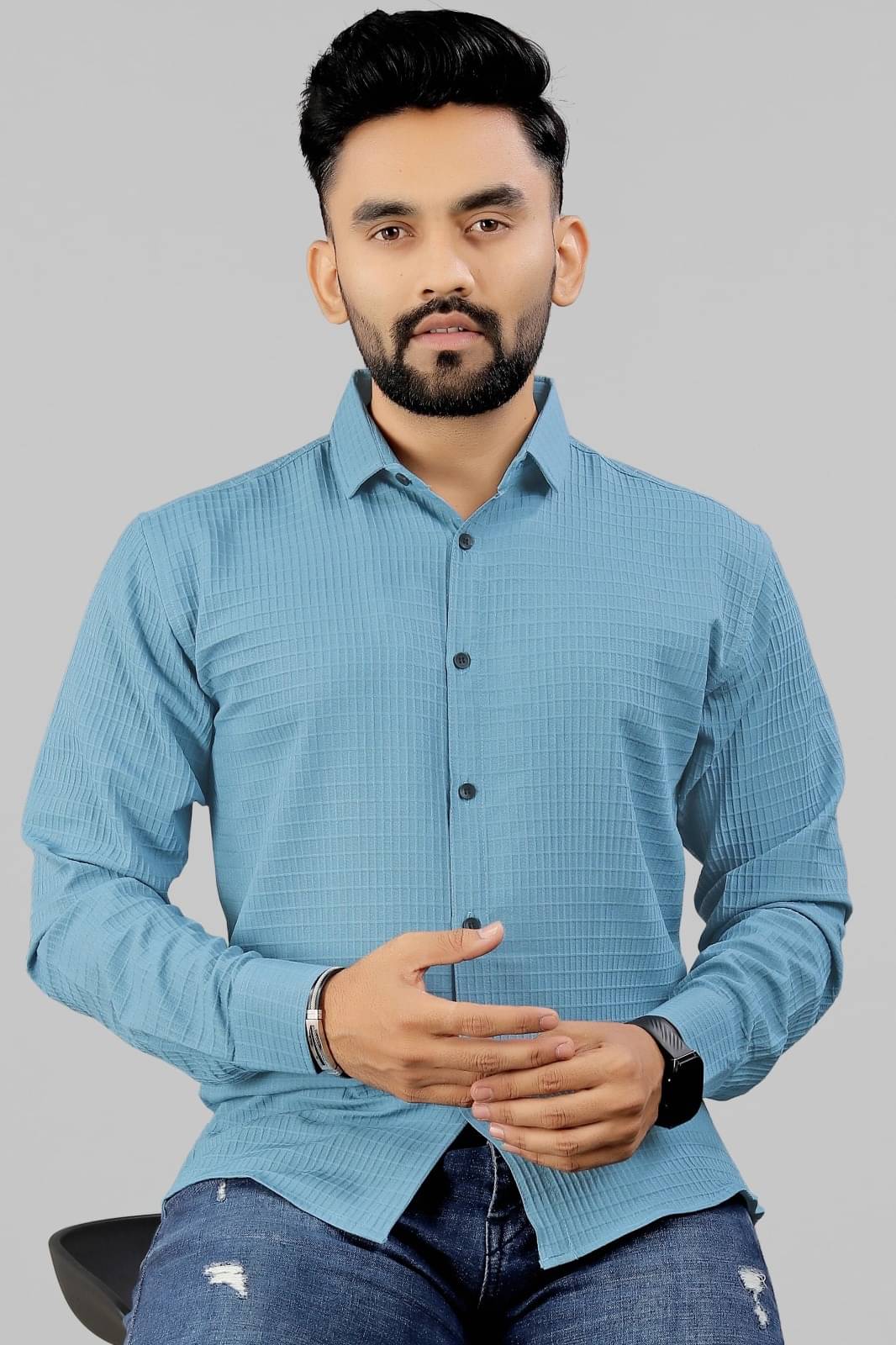 VELLOSTA Polyester Regular Fit Self Design Full Sleeves Men's Casual Shirt - Blue ( Pack of 1 ) VELLOSTA Polyester Regular Fit Self Design Full Sleeves Men's Casual Shirt - Blue ( Pack of 1 )