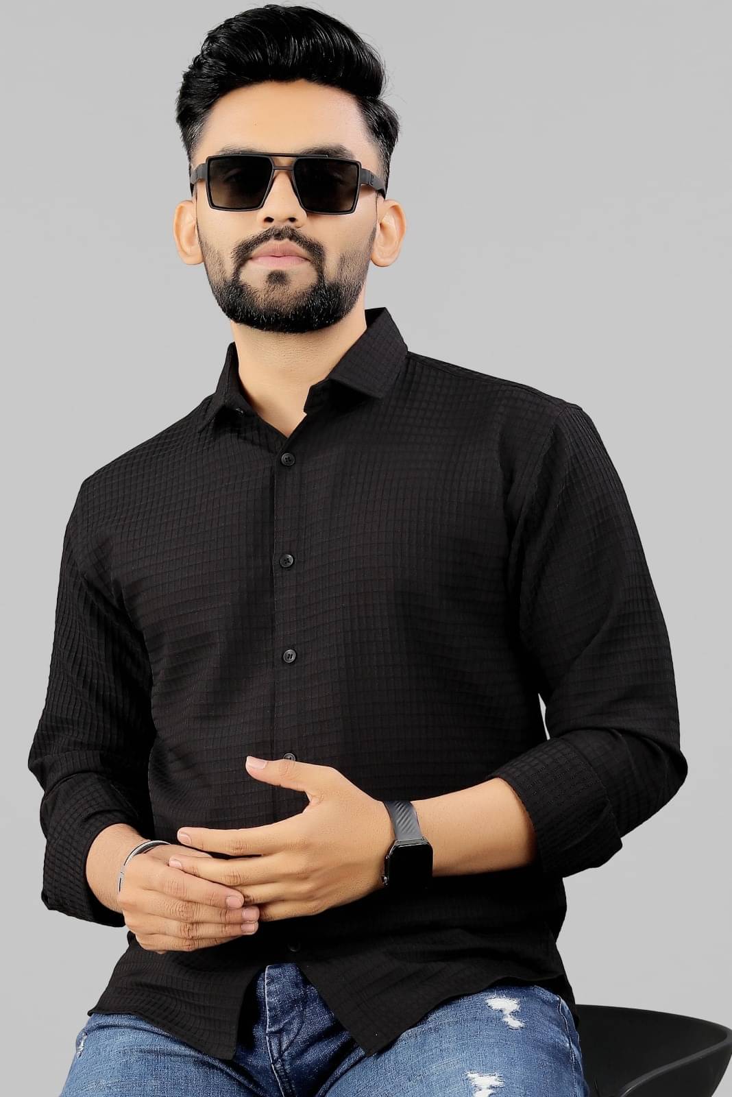VELLOSTA Polyester Regular Fit Self Design Full Sleeves Men's Casual Shirt - Black ( Pack of 1 ) VELLOSTA Polyester Regular Fit Self Design Full Sleeves Men's Casual Shirt - Black ( Pack of 1 )