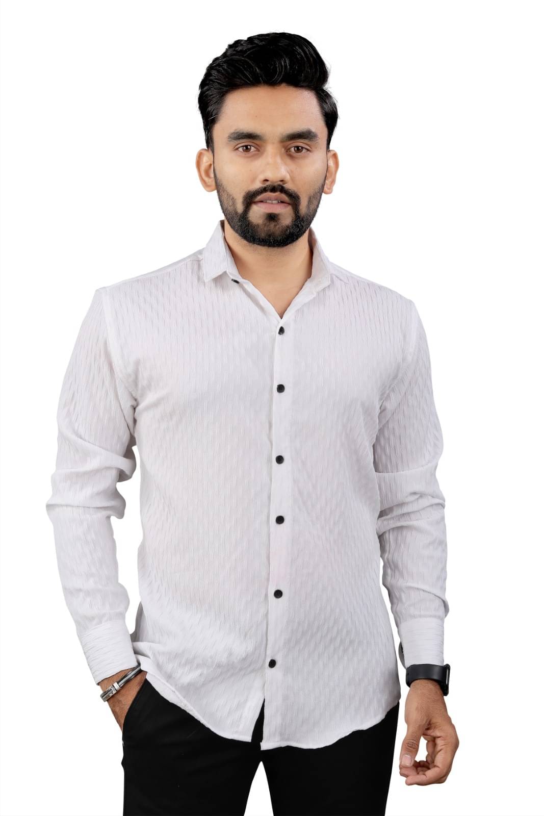 VELLOSTA Polyester Regular Fit Self Design Full Sleeves Men's Casual Shirt - White ( Pack of 1 ) VELLOSTA Polyester Regular Fit Self Design Full Sleeves Men's Casual Shirt - White ( Pack of 1 )