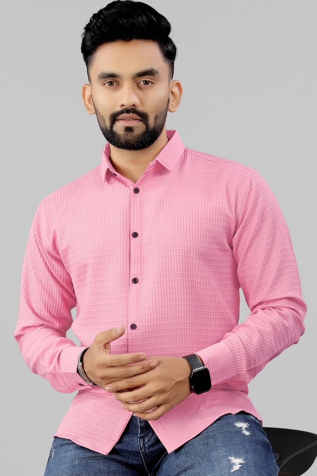 VELLOSTA Polyester Regular Fit Self Design Full Sleeves Men's Casual Shirt - Pink ( Pack of 1 ) VELLOSTA Polyester Regular Fit Self Design Full Sleeves Men's Casual Shirt - Pink ( Pack of 1 )