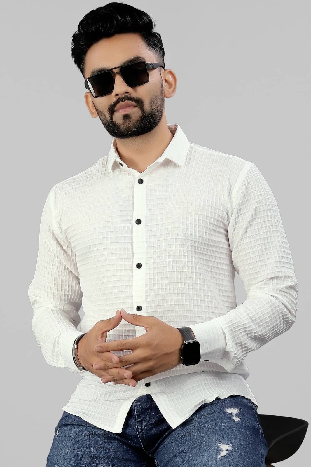     			VELLOSTA Polyester Regular Fit Self Design Full Sleeves Men's Casual Shirt - White ( Pack of 1 )