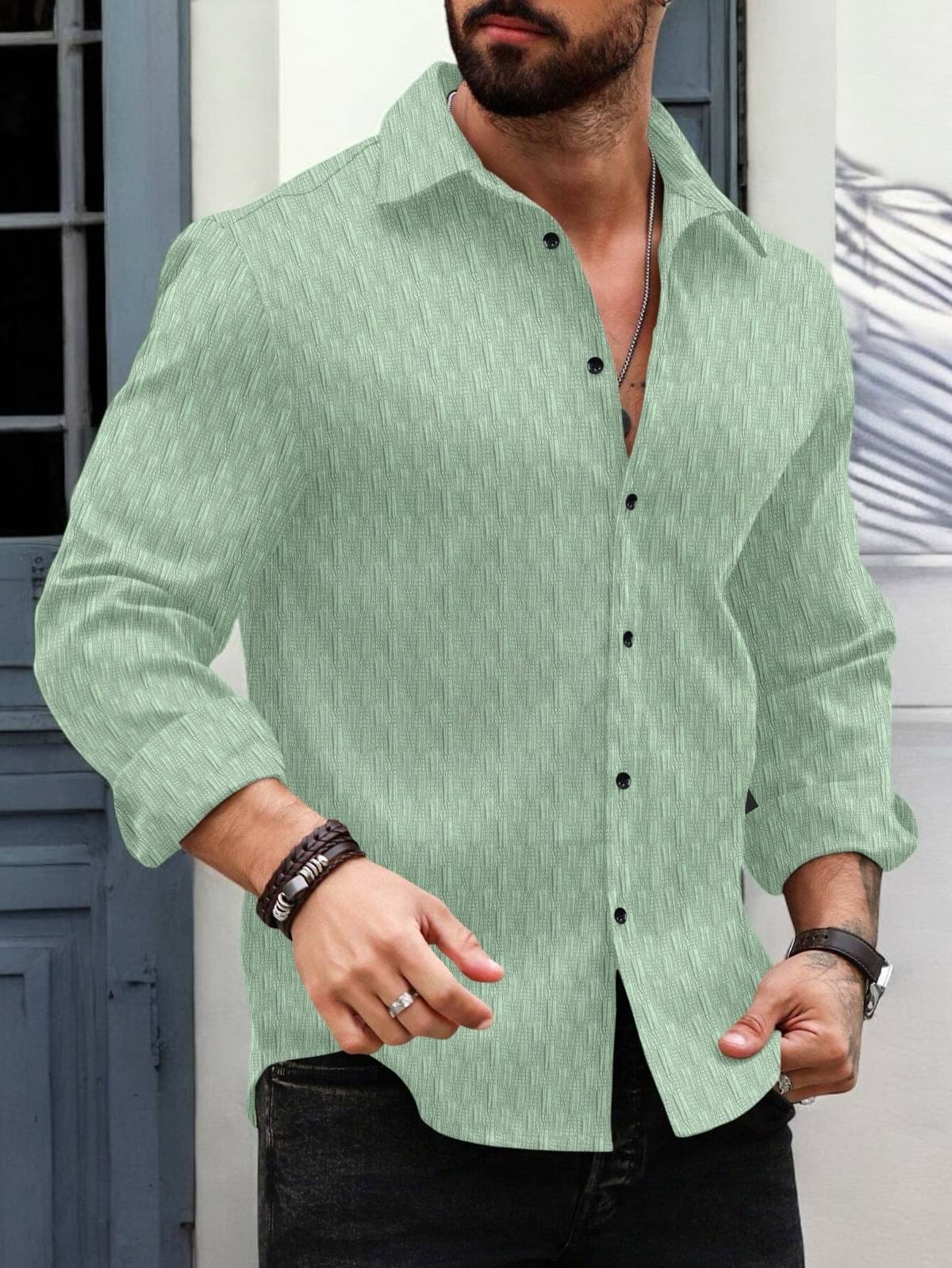 VELLOSTA Polyester Regular Fit Self Design Full Sleeves Men's Casual Shirt - Light Green ( Pack of 1 ) VELLOSTA Polyester Regular Fit Self Design Full Sleeves Men's Casual Shirt - Light Green ( Pack of 1 )