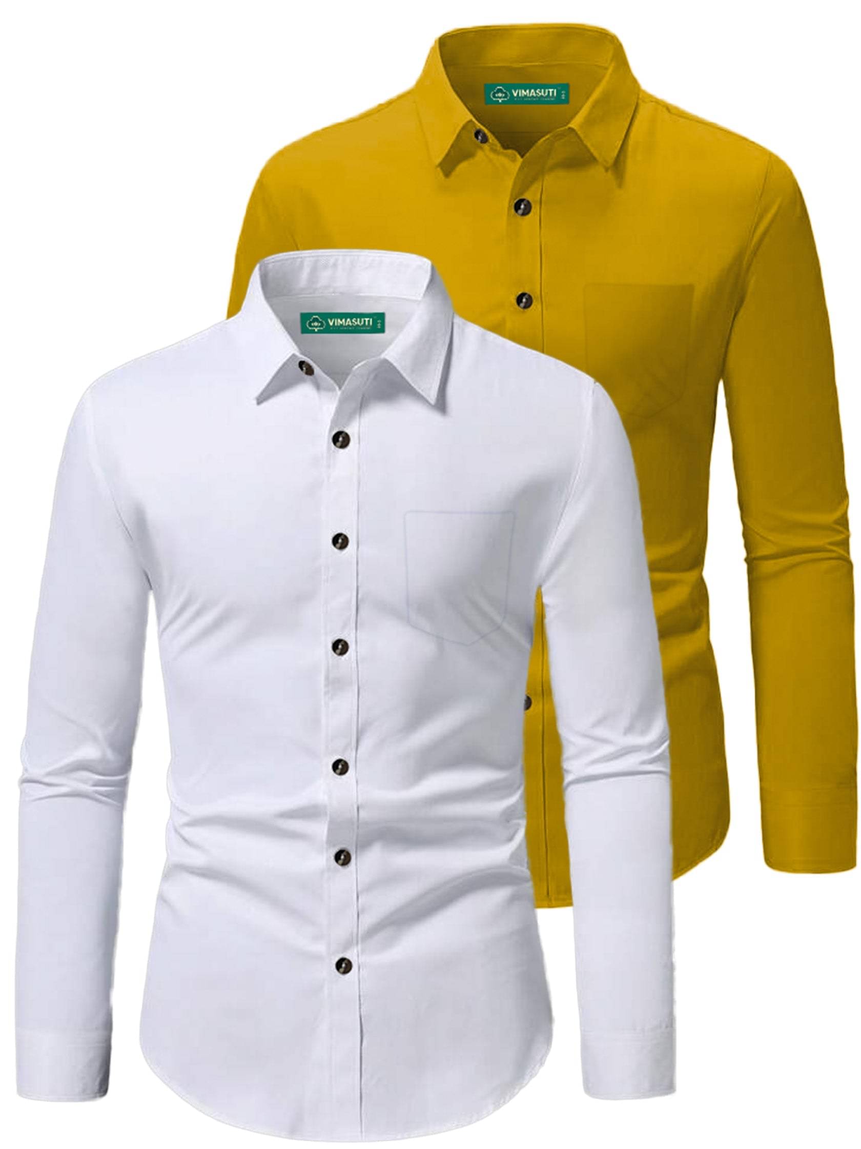 VIMASUTI Cotton Blend Slim Fit Full Sleeves Men's Formal Shirt - Yellow ( Pack of 2 ) VIMASUTI Cotton Blend Slim Fit Full Sleeves Men's Formal Shirt - Yellow ( Pack of 2 )