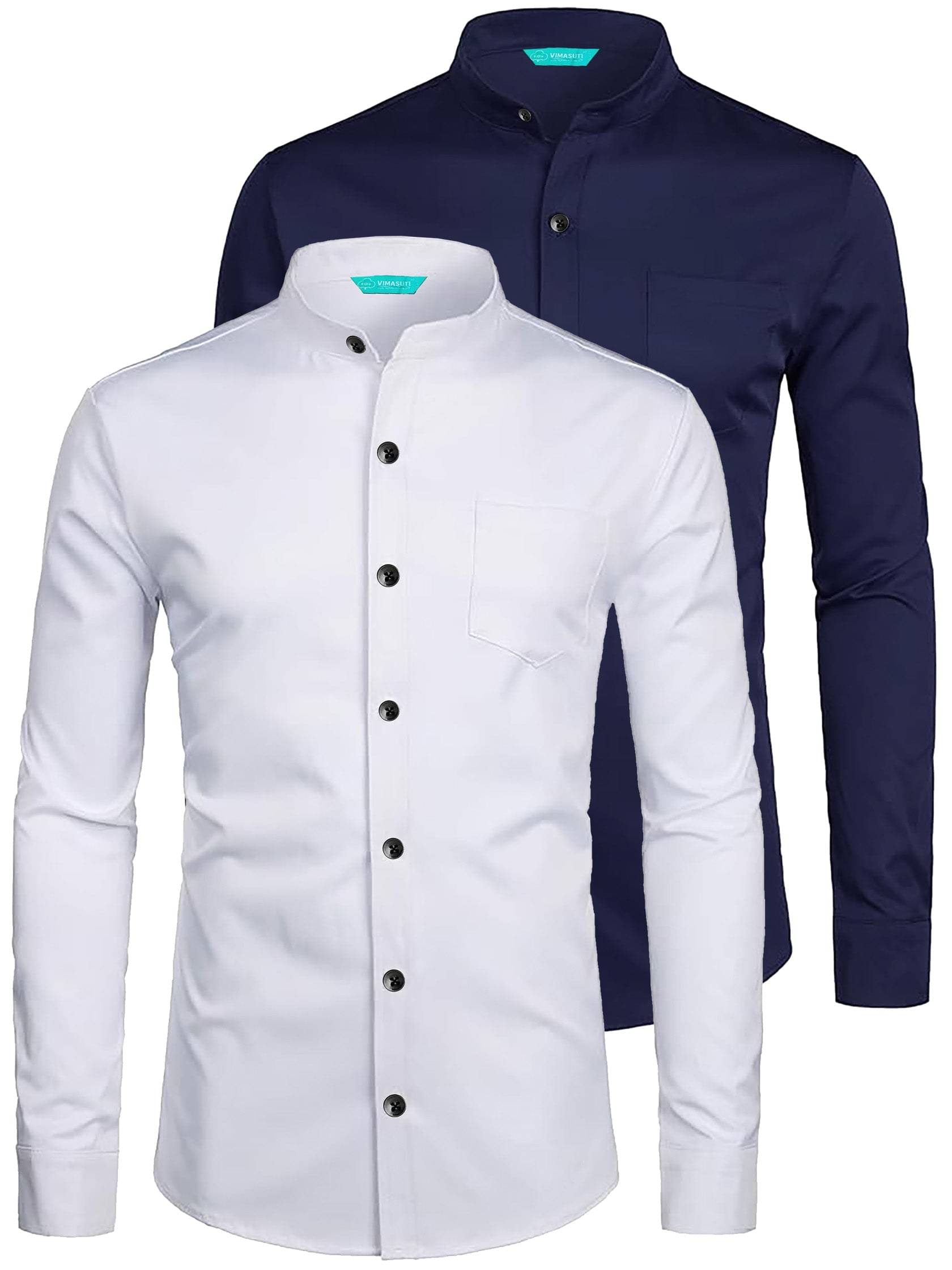 VIMASUTI Cotton Blend Slim Fit Solids Full Sleeves Men's Casual Shirt - Navy Blue ( Pack of 2 ) VIMASUTI Cotton Blend Slim Fit Solids Full Sleeves Men's Casual Shirt - Navy Blue ( Pack of 2 )