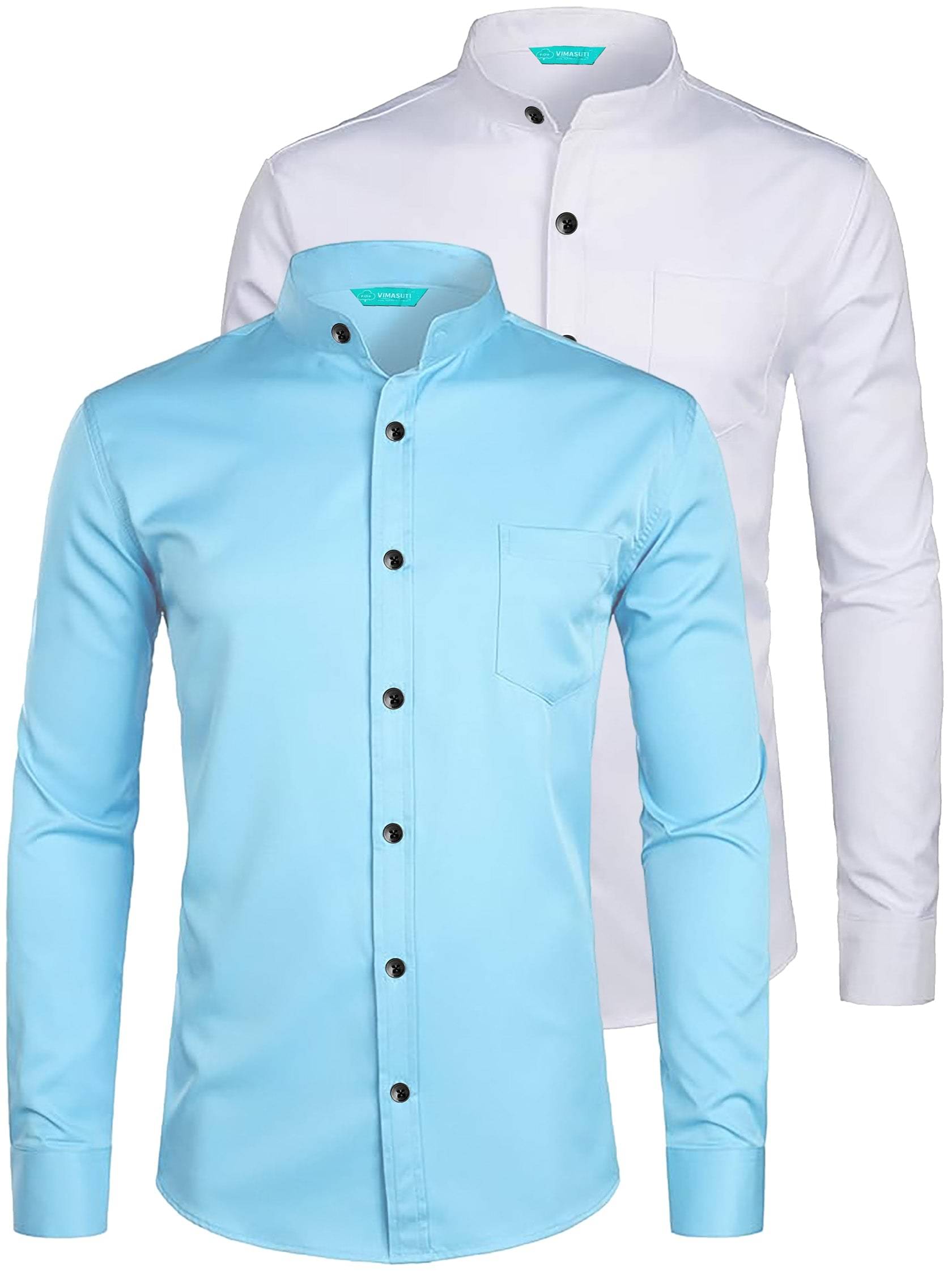     			VIMASUTI Cotton Blend Slim Fit Solids Full Sleeves Men's Casual Shirt - Aqua Blue ( Pack of 2 )