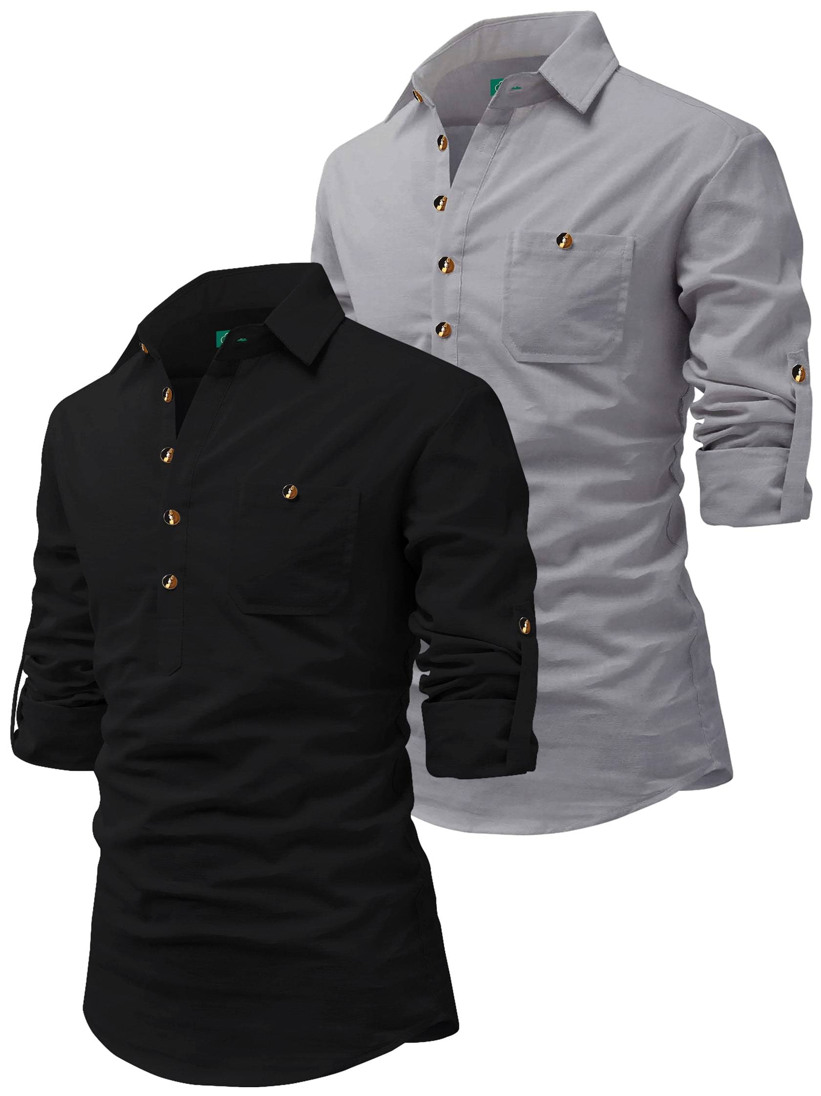 VIMASUTI Grey Cotton Men's Regular Kurta ( Pack of 2 ) VIMASUTI Grey Cotton Men's Regular Kurta ( Pack of 2 )