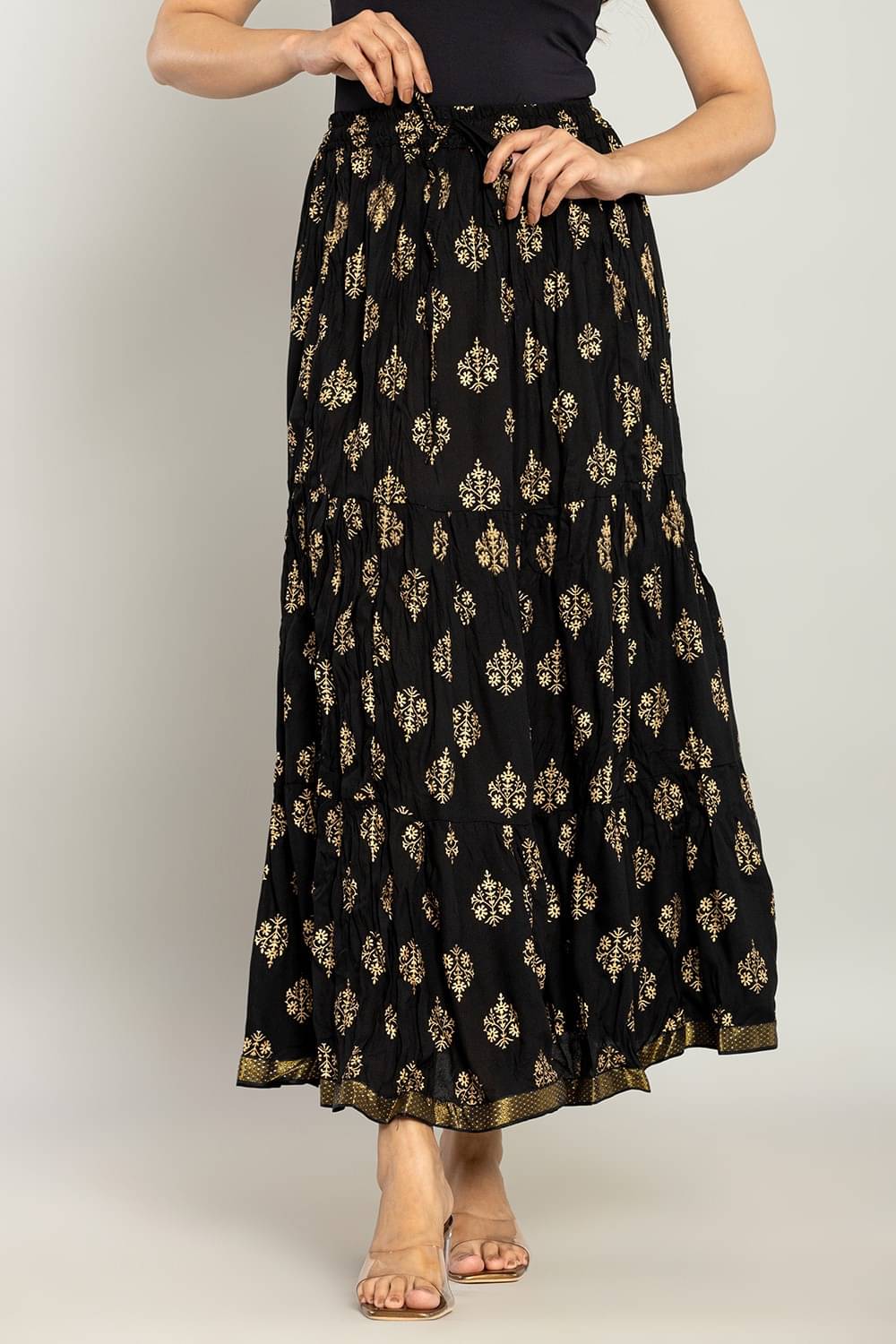yashiv Black Cotton Women's Flared Skirt ( Pack of 1 )     			yashiv Black Cotton Women's Flared Skirt ( Pack of 1 )