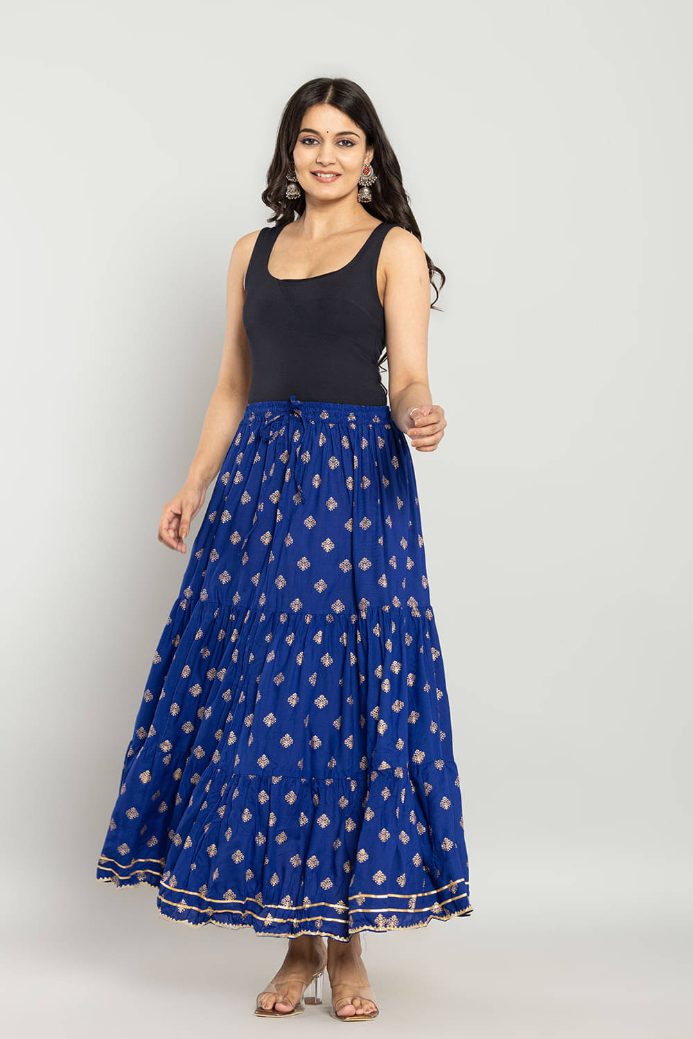 yashiv Dark Blue Cotton Women's Flared Skirt ( Pack of 1 )     			yashiv Dark Blue Cotton Women's Flared Skirt ( Pack of 1 )