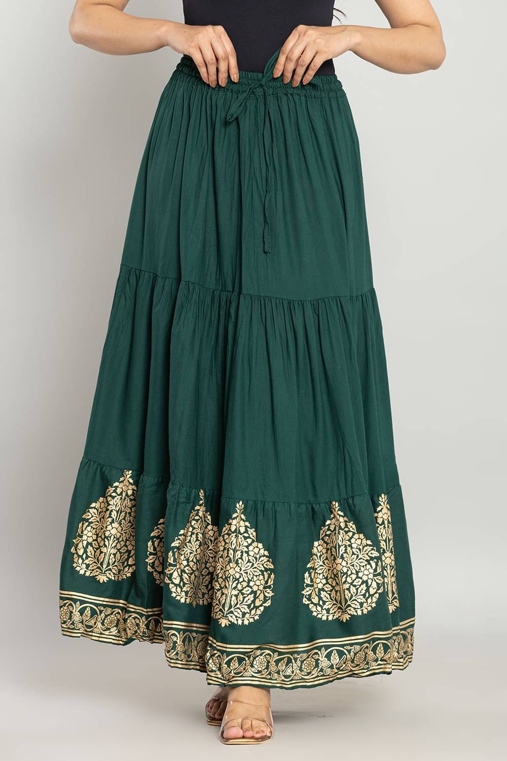 yashiv Green Cotton Women's Flared Skirt ( Pack of 1 )     			yashiv Green Cotton Women's Flared Skirt ( Pack of 1 )