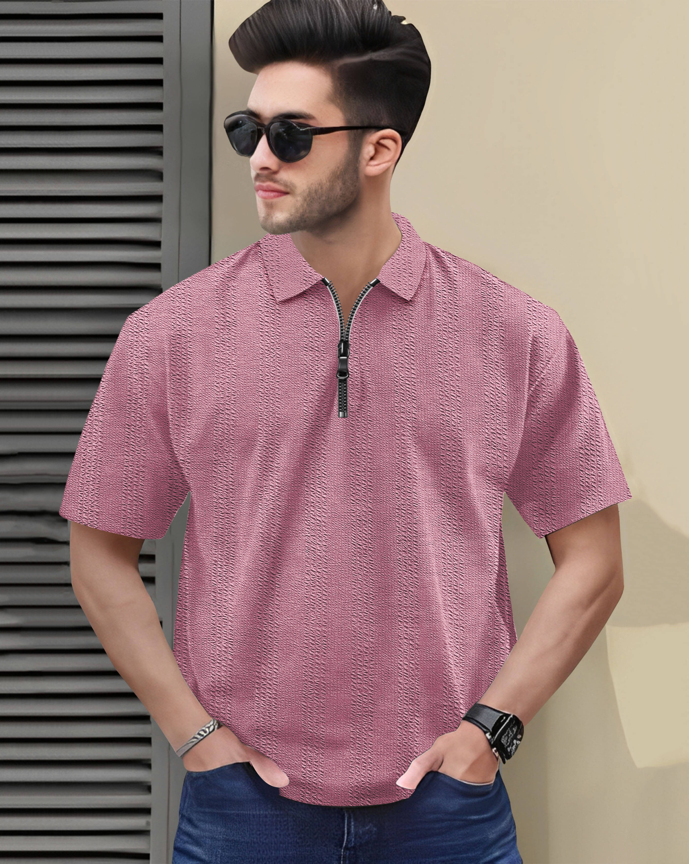 AOOSH Men Cotton Blend Regular Fit Self Design Polo T Shirt ( Purple )     			AOOSH Men Cotton Blend Regular Fit Self Design Polo T Shirt ( Purple )