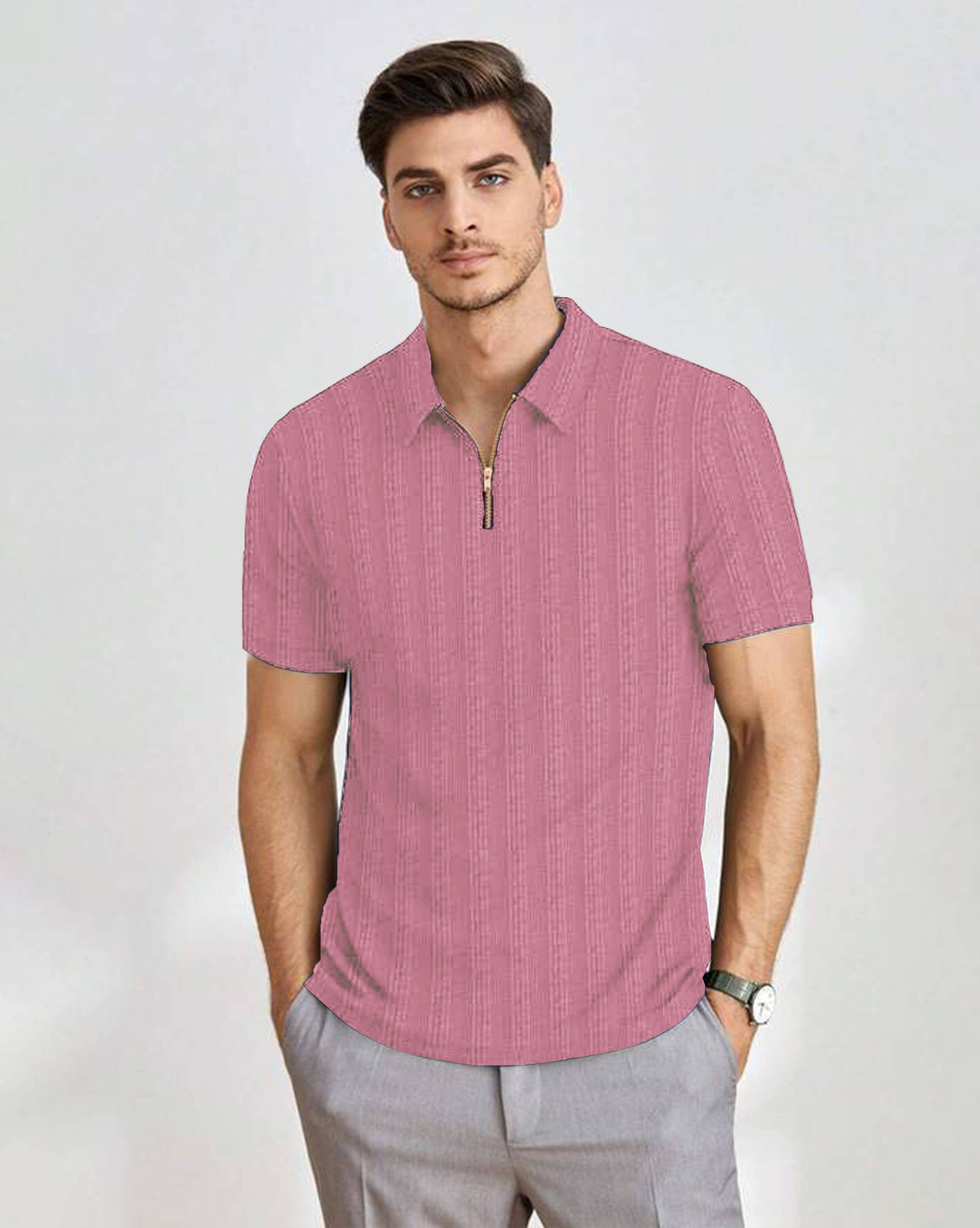     			AUSK Men Cotton Blend Regular Fit Self Design Polo T Shirt ( Purple )
