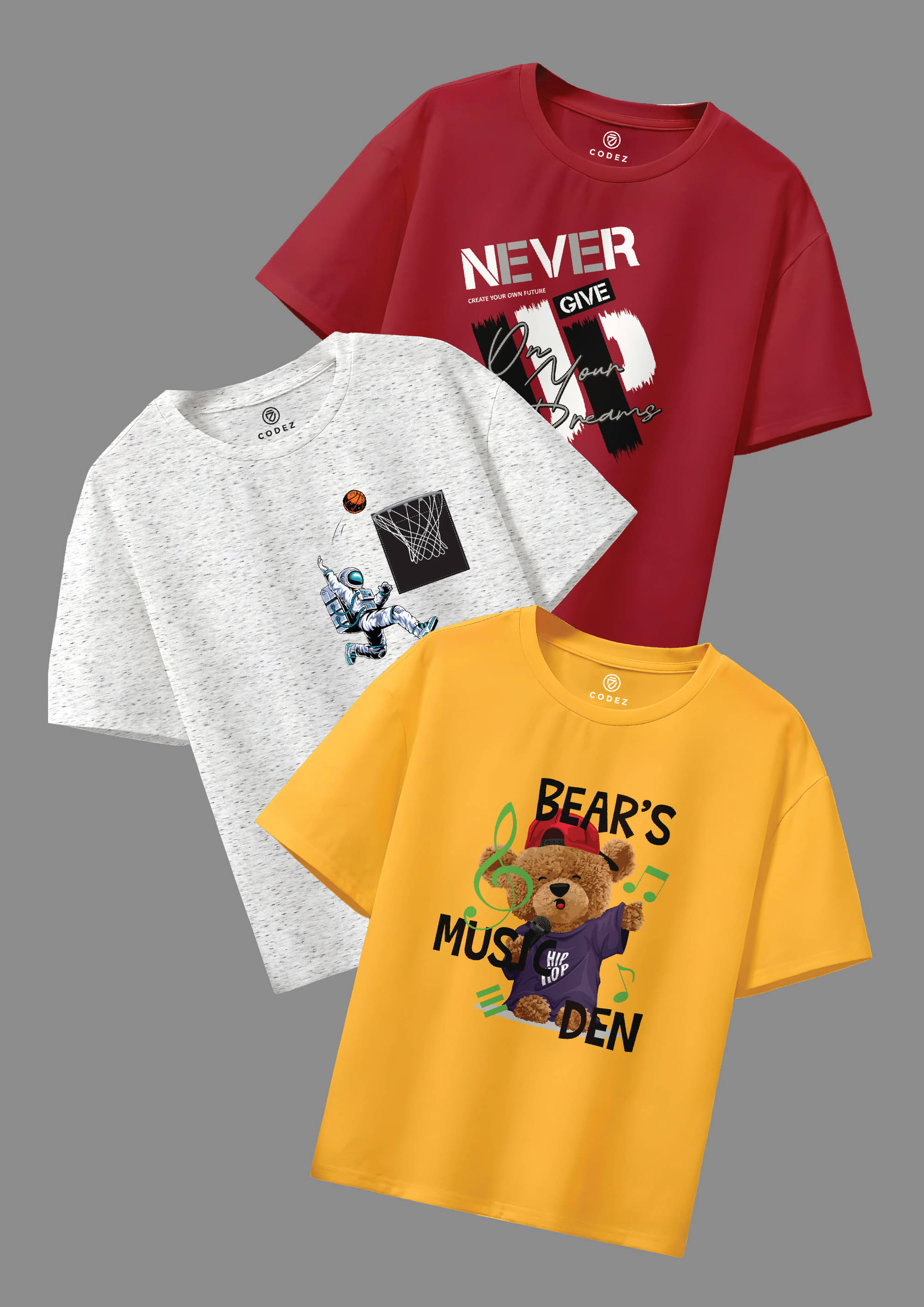     			CODEZ Pack of 3 Boys Cotton Blend T-Shirt ( Multicolor 2 )
