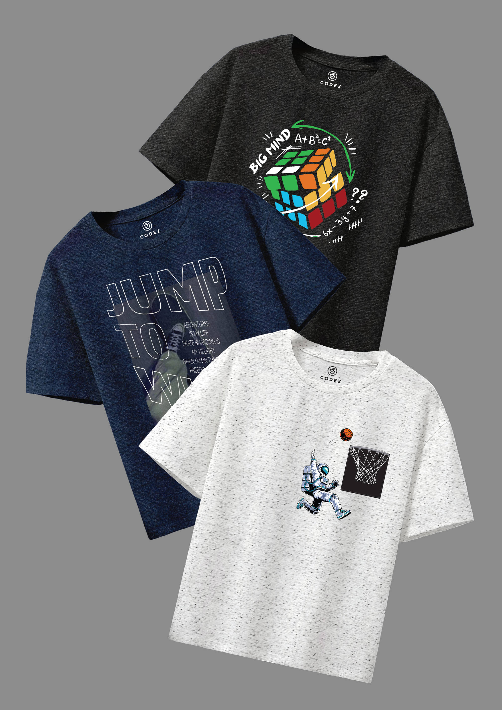     			CODEZ Pack of 3 Boys Cotton Blend T-Shirt ( Multicolor 9 )
