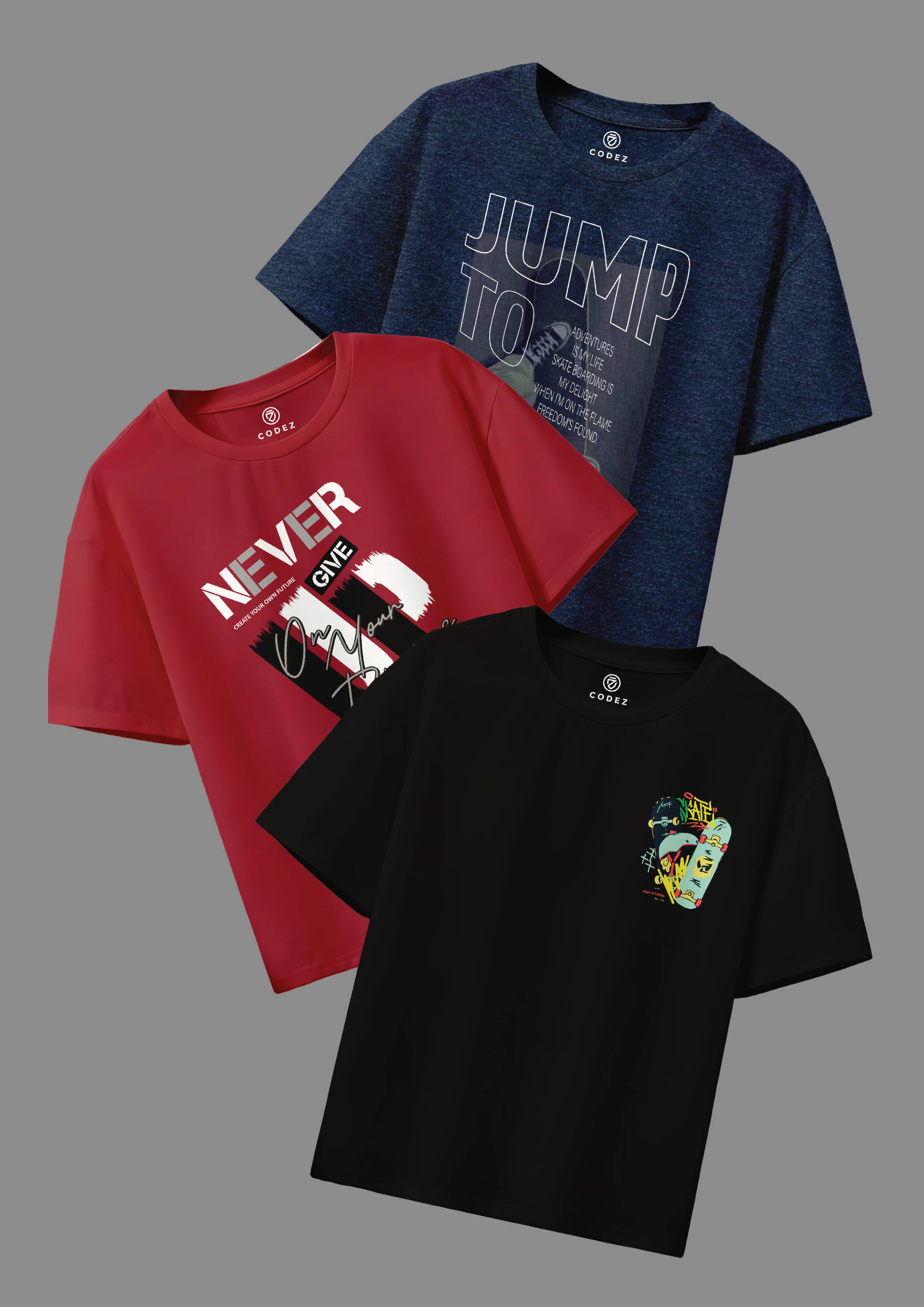     			CODEZ Pack of 3 Boys Cotton Blend T-Shirt ( Multicolor 9 )