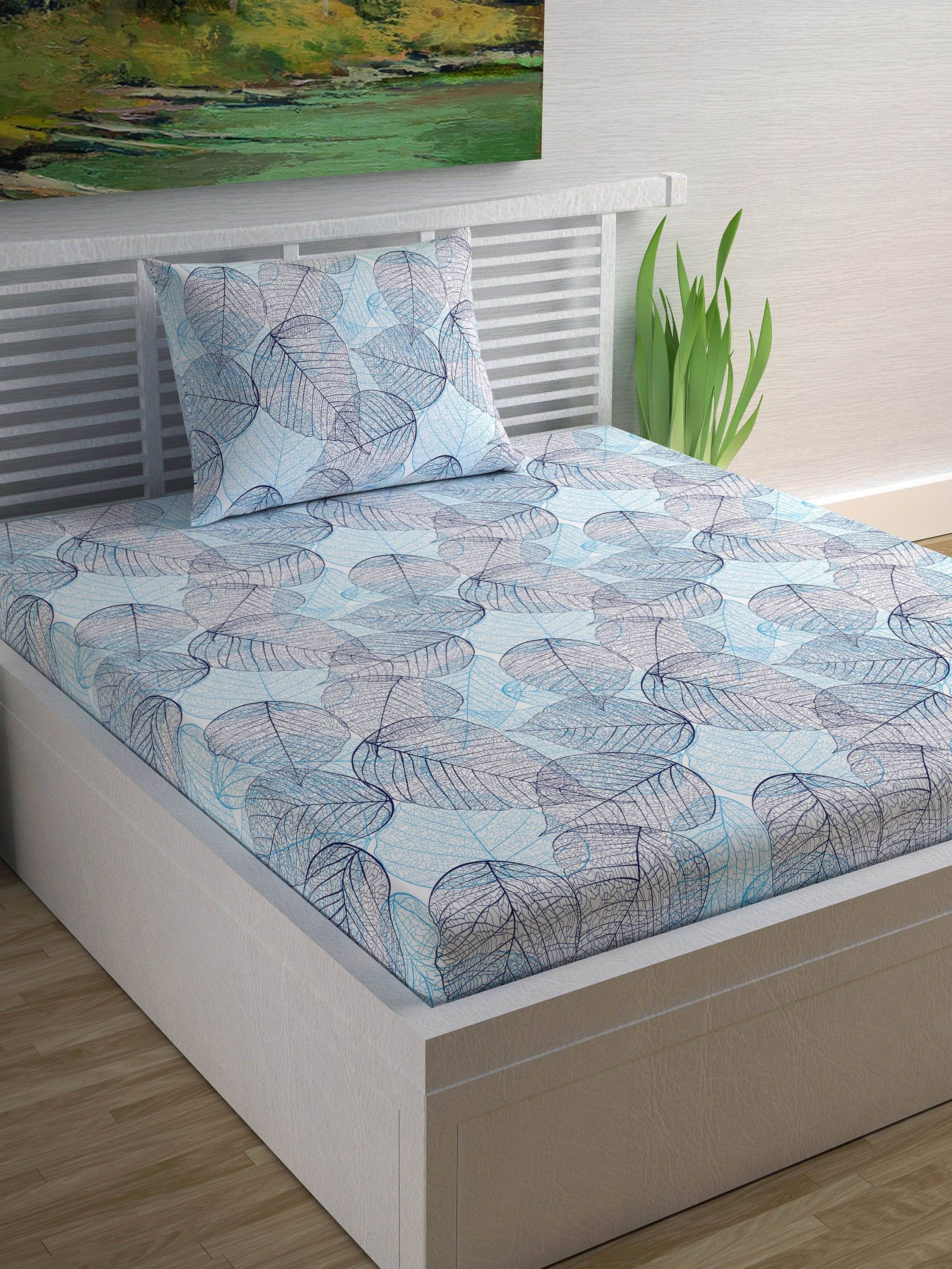     			DIVINE CASA Cotton 1 Single Bedsheet with 1 Pillow Cover ( Blue )