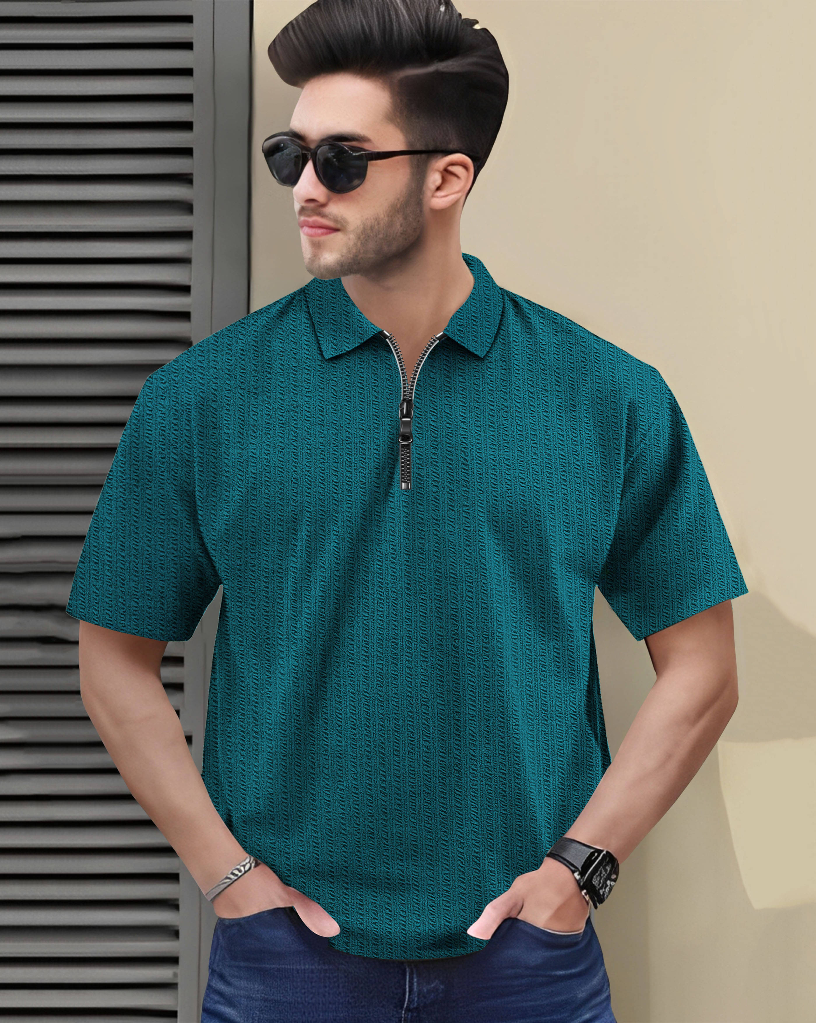 ENITOR Men Cotton Blend Regular Fit Self Design Polo T Shirt ( Teal Blue ) ENITOR Men Cotton Blend Regular Fit Self Design Polo T Shirt ( Teal Blue )