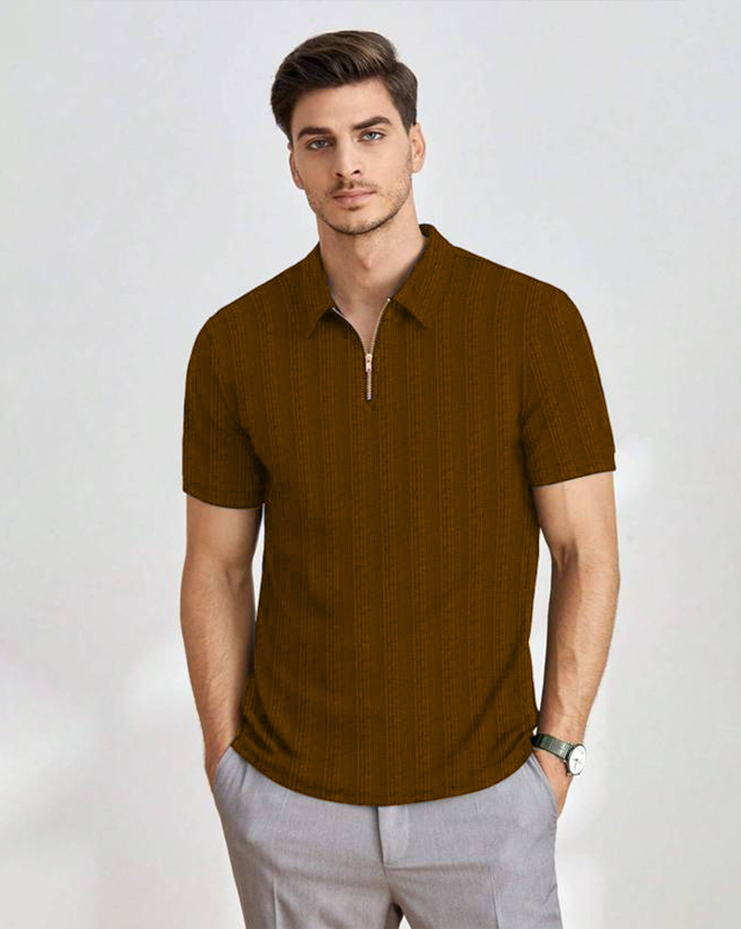 ENITOR Men Cotton Blend Regular Fit Self Design Polo T Shirt ( Brown ) ENITOR Men Cotton Blend Regular Fit Self Design Polo T Shirt ( Brown )