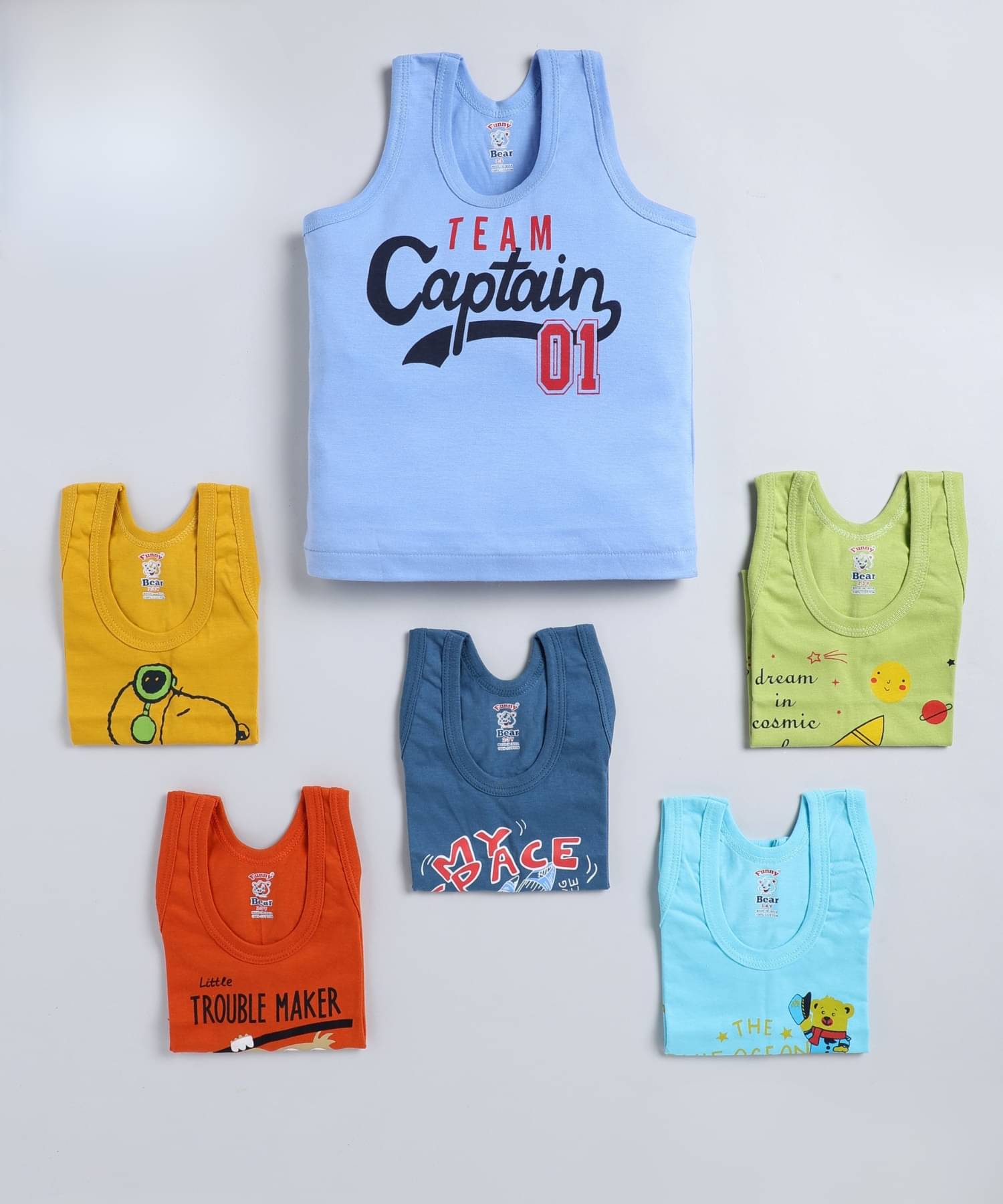 Funny Bear Pack of 6 Boys Cotton Vest ( Multicolor ) Funny Bear Pack of 6 Boys Cotton Vest ( Multicolor )