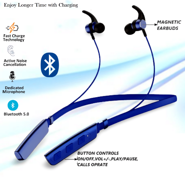 HUG PUPPY BT-235 Bluetooth Bluetooth Neckband In Ear 12 Hours Playback Volume controller IPX6(Water Resistant) Blue HUG PUPPY BT-235 Bluetooth Bluetooth Neckband In Ear 12 Hours Playback Volume controller IPX6(Water Resistant) Blue