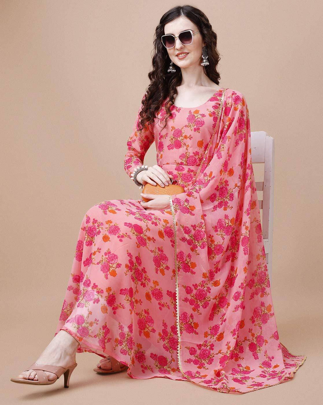 JASH CREATION Women Cotton Blend Flared Stitched Ethnic Gown ( Orange )     			JASH CREATION Women Cotton Blend Flared Stitched Ethnic Gown ( Orange )