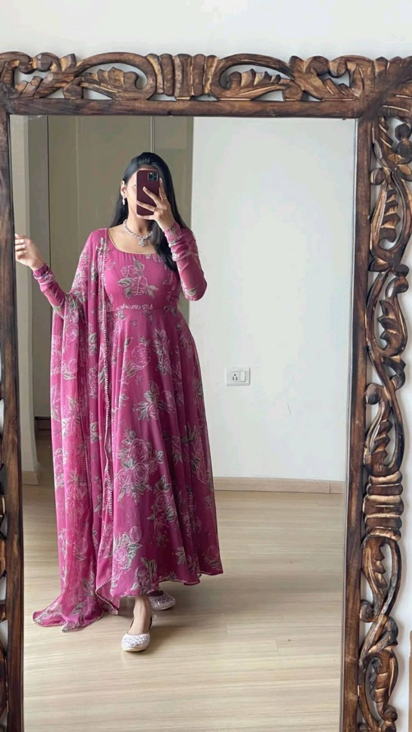     			JASH CREATION Women Cotton Blend Flared Stitched Ethnic Gown ( Pink )