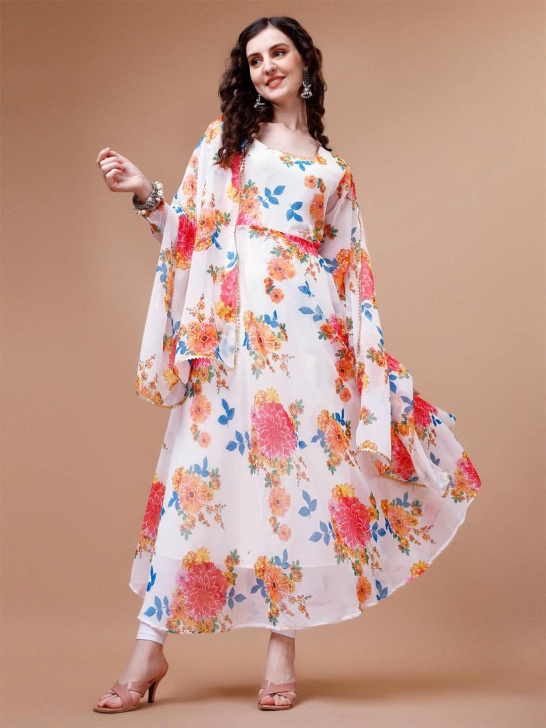 JASH CREATION Women Cotton Blend Printed Fit & Flare Dress ( White ) JASH CREATION Women Cotton Blend Printed Fit & Flare Dress ( White )