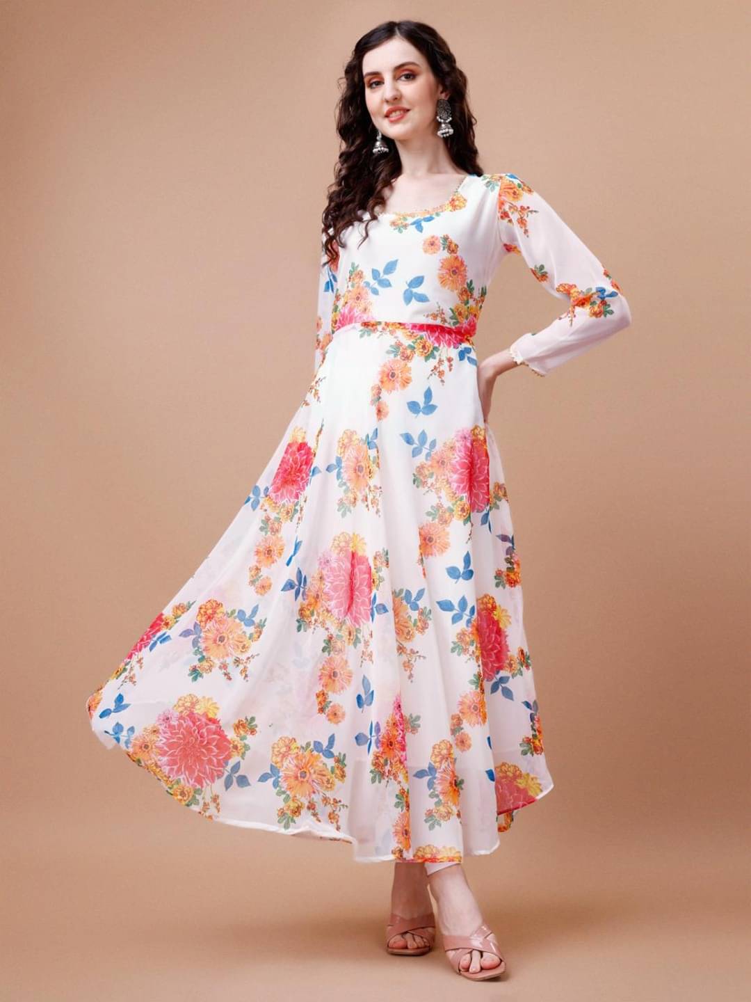 JASH CREATION Women Cotton Blend Printed Fit & Flare Dress ( White )     			JASH CREATION Women Cotton Blend Printed Fit & Flare Dress ( White )