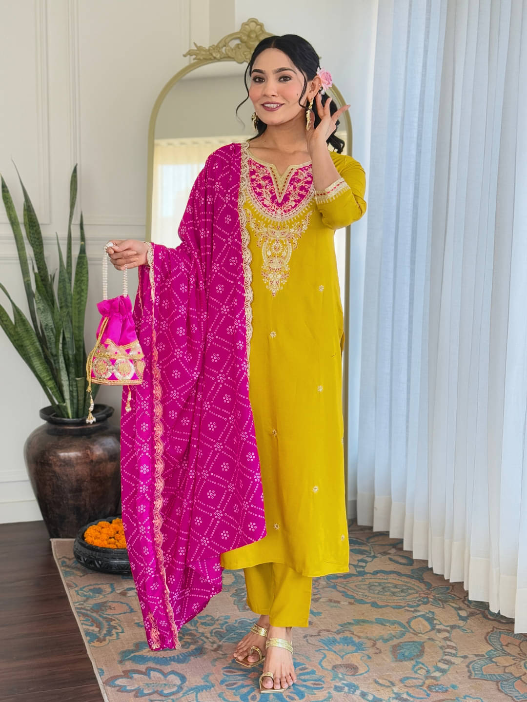 Krisio Women Viscose Embroidered Straight Kurti With Pants ( Yellow ) Krisio Women Viscose Embroidered Straight Kurti With Pants ( Yellow )