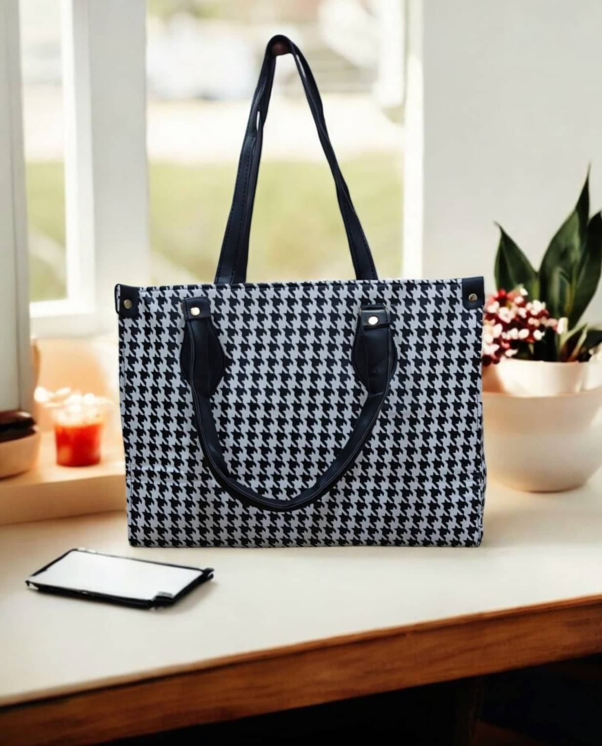     			MI PLUS Tote Bag Canvas Set of 1 ( Black,White )