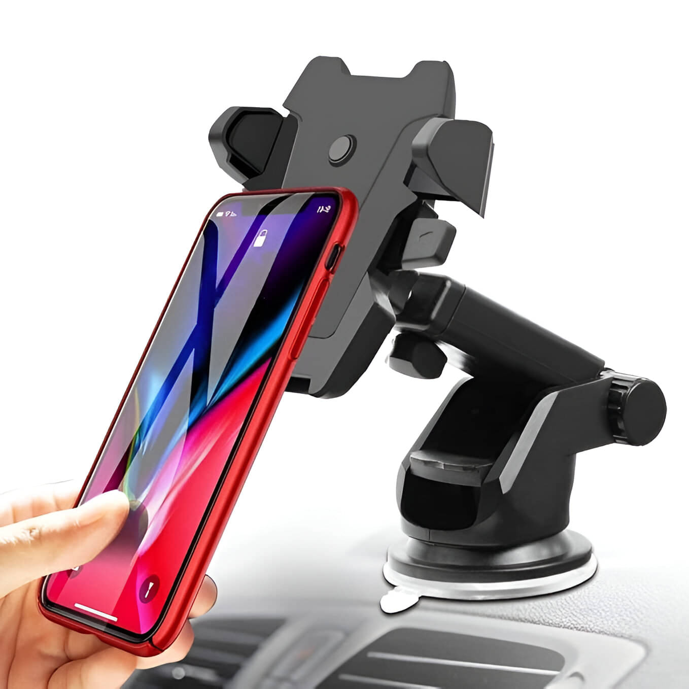Mobile Stand for Smartphones Dashboard & Windshield Single Clamp Car Mobile Holder - Black Mobile Stand for Smartphones Dashboard & Windshield Single Clamp Car Mobile Holder - Black