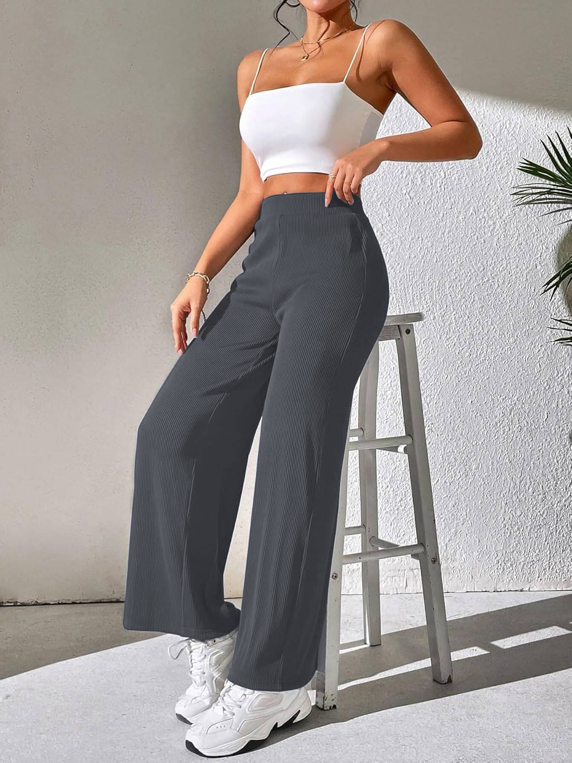     			Qyaas Women Knitted Formal Pants ( Dark Grey )