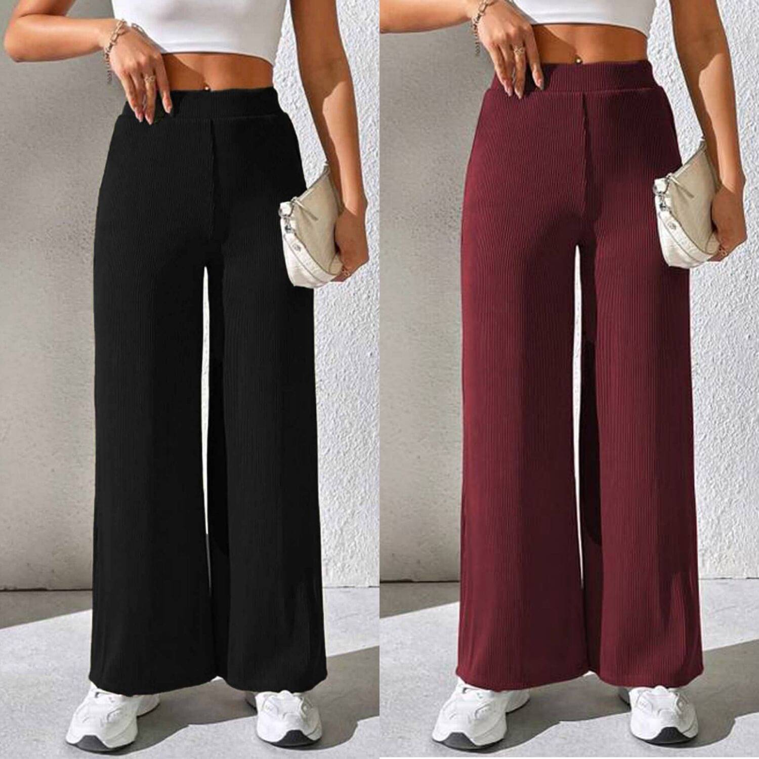     			Qyaas Women Knitted Formal Pants ( Black,Maroon )